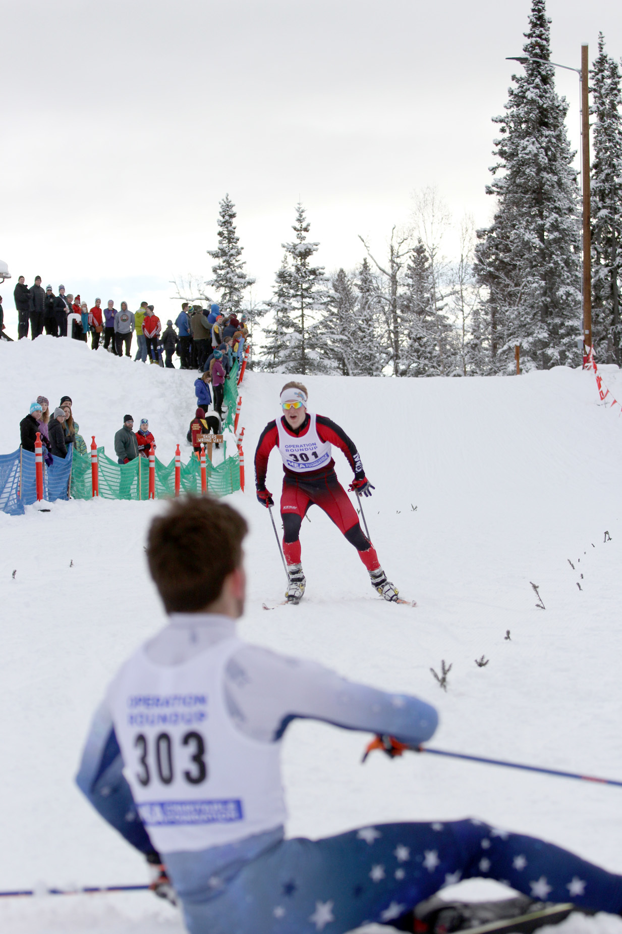 Kenai Central’s Karl Danielson skis on Saturday at Government Peak in the Region III ski meet. (Photo by Caitlin Skvorc/For the Frontiersman)