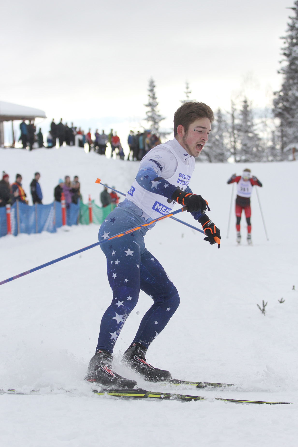 Soldotna’s Koby Vinson round a corner Saturday at the Region III ski meet at Government Peak. (Photo by Caitlin Skvorc/For the Frontiersman)