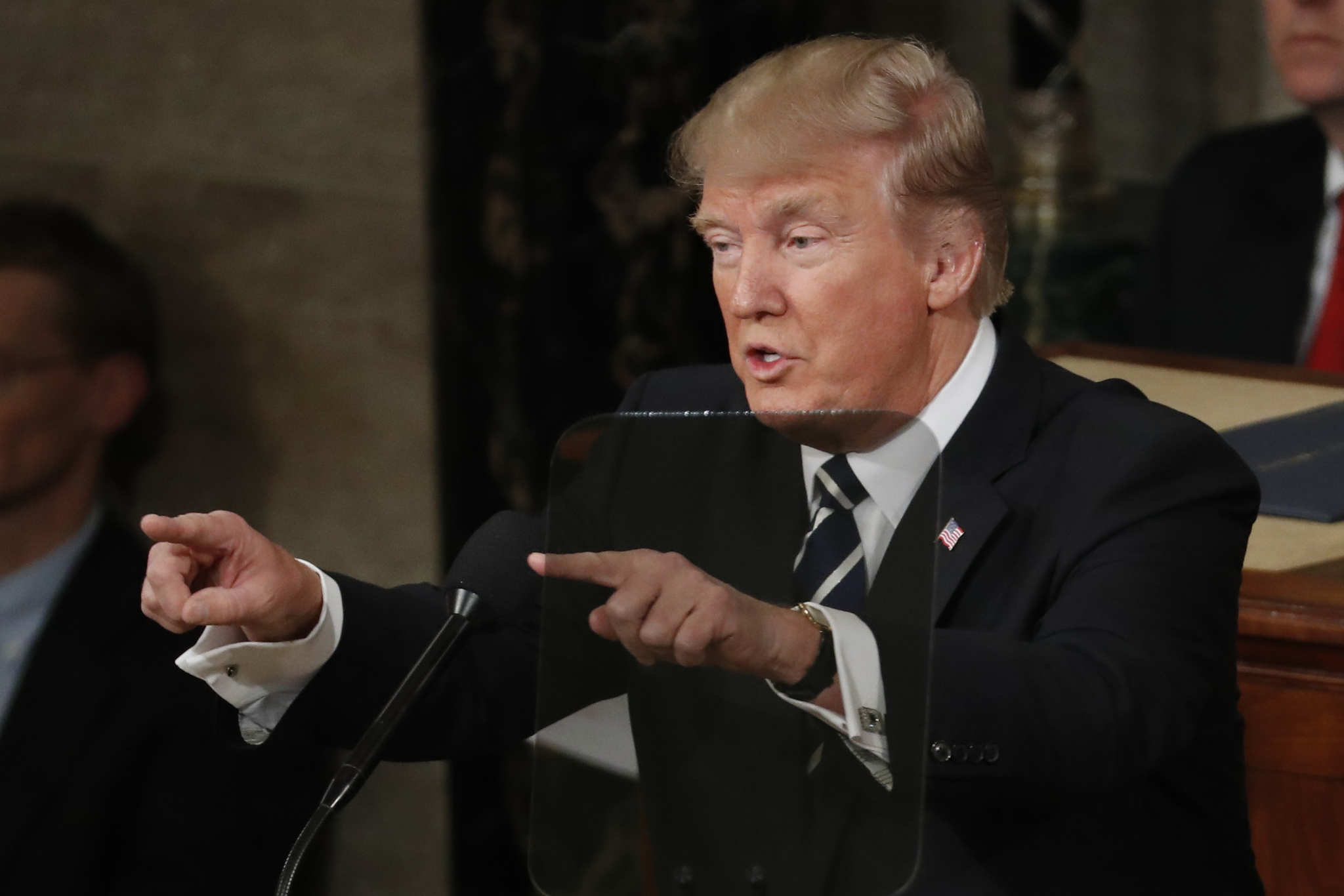 President Donald Trump gestures as he addresses a joint session of Congress on Capitol Hill in Washington, Tuesday, Feb. 28, 2017. (AP Photo/Alex Brandon)