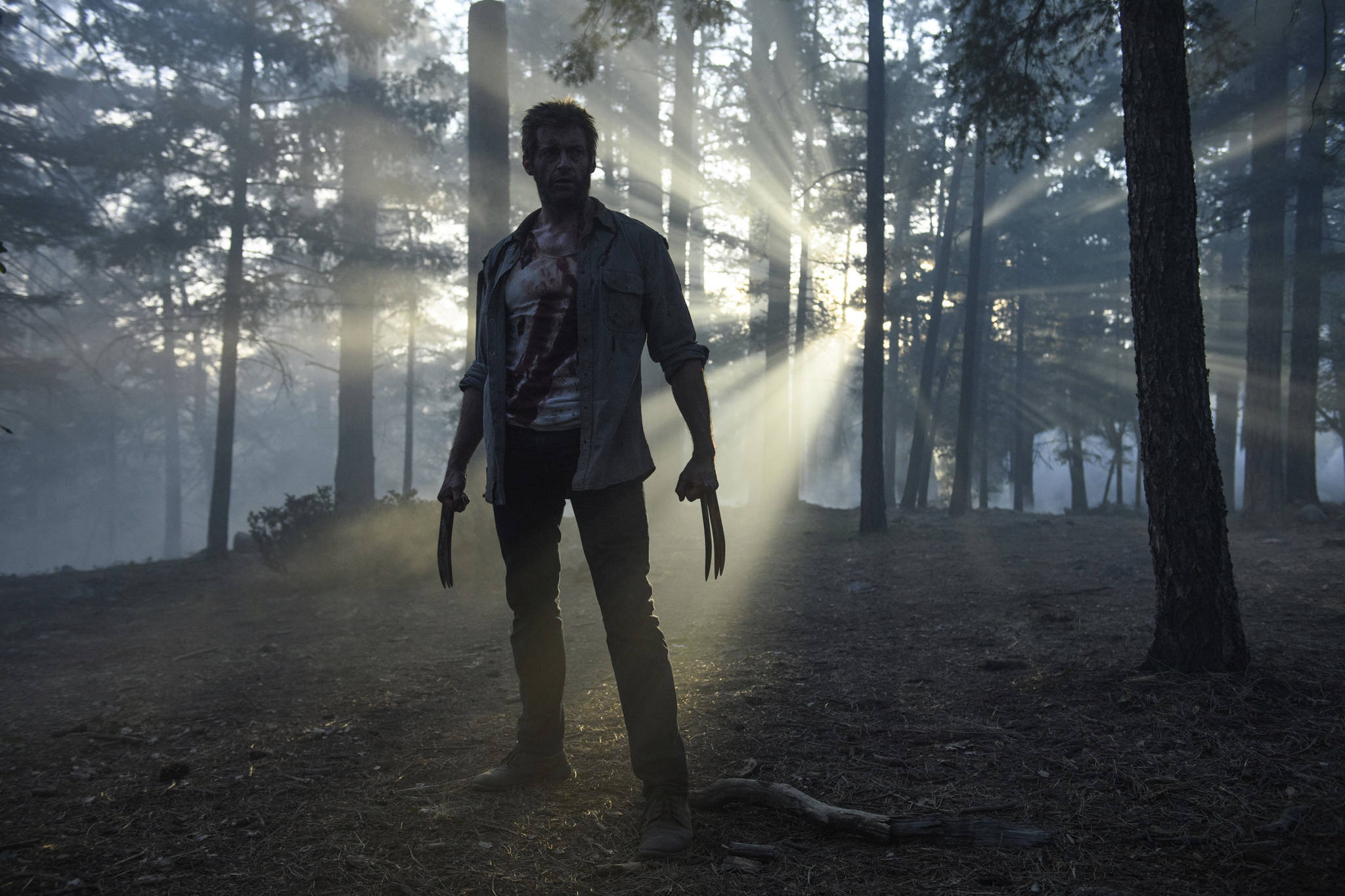 This image released by Twentieth Century Fox shows Hugh Jackman from the film, “Logan.” (Ben Rothstein/Twentieth Century Fox via AP)