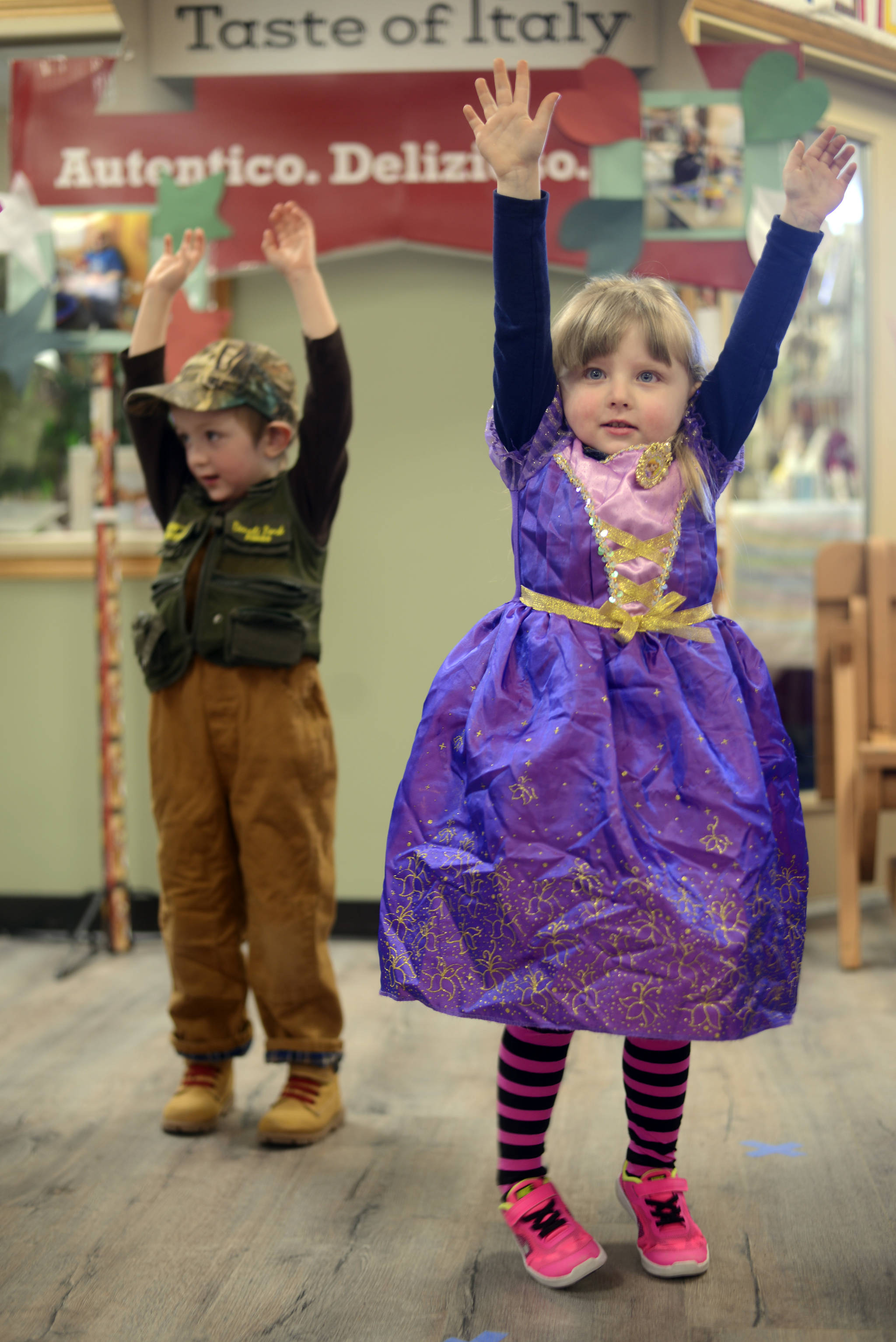 Weston Gorup and Sophia Marcorelle performed during the annual benefit for Sterling-Soldotna HeadStart on Friday, March 24. 2017 at the Sterling Senior Center in Sterling, Alaska. The benefit, which had a Taste of Italy theme, included dinner, performances and an auction. (Kat Sorensen/Peninsula Clarion)
