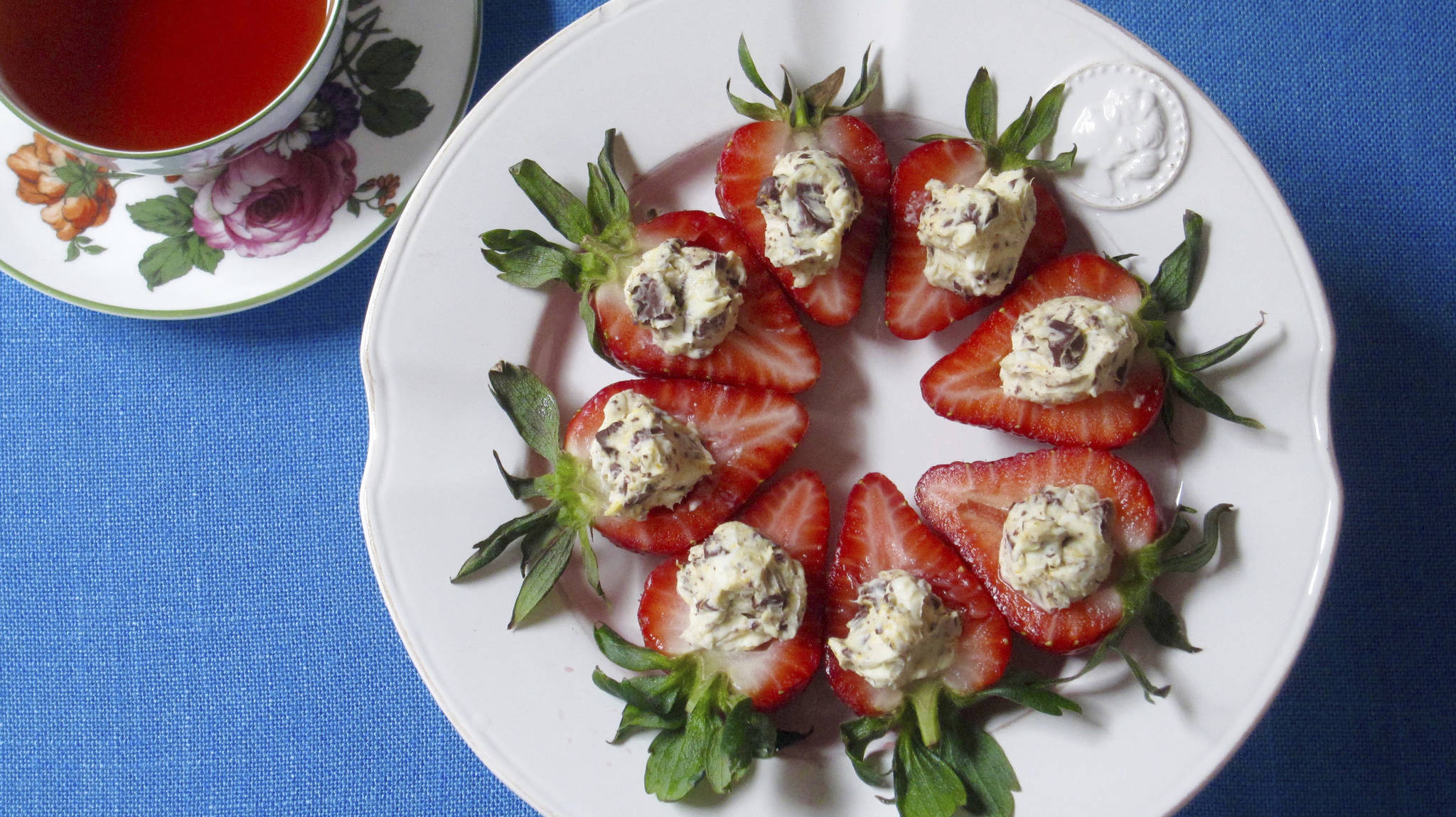 This 2017 photo shows Italian stuffed strawberries in New York. This dish is from a recipe by Sara Moulton. (Sara Moulton via AP)