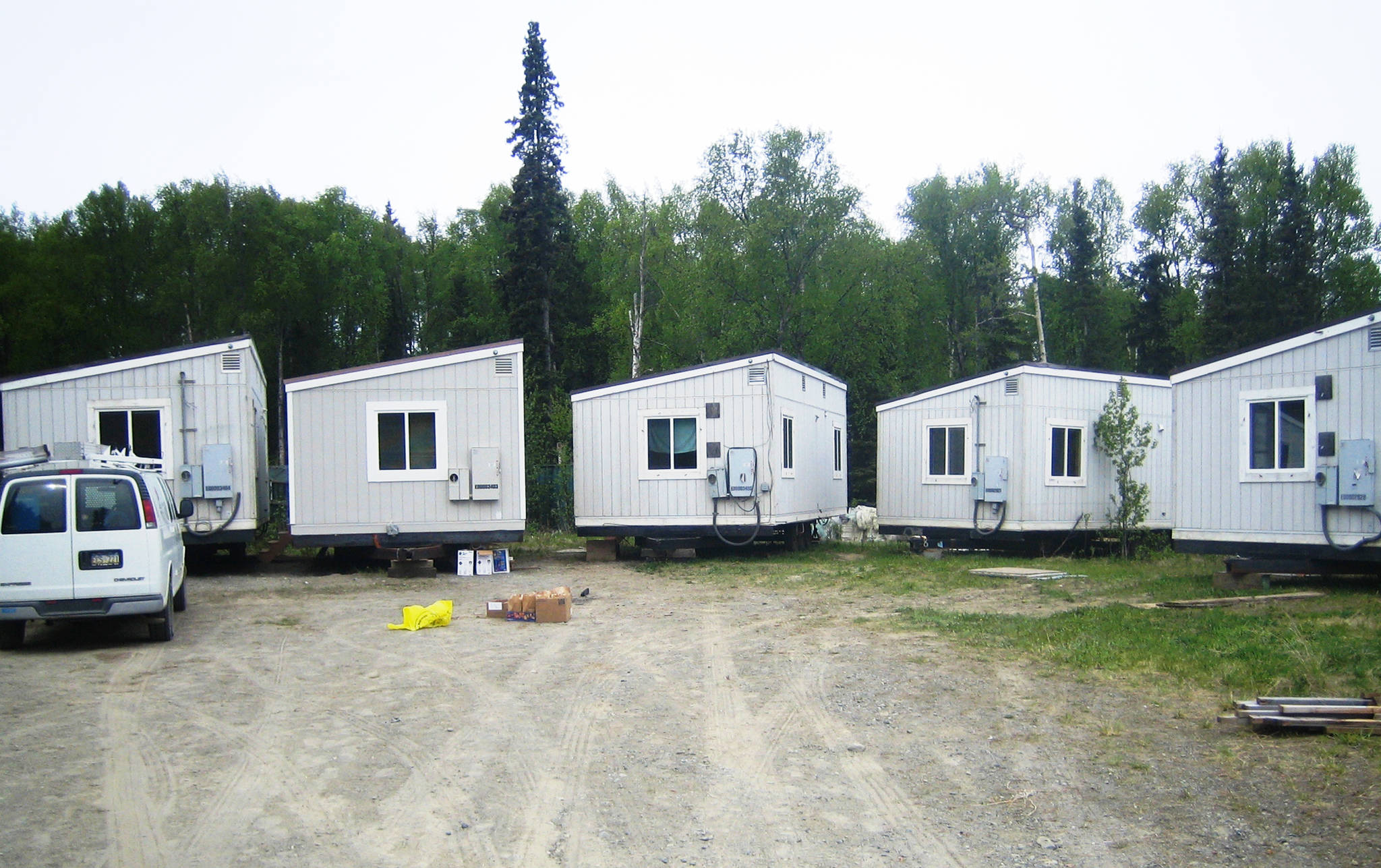 Mobile trailers sit on a parcel of Kenai Peninsula Borough-owned land across from the peninsula’s dump on the Sterling Highway in 2008 shortly after being moved there to serve as a camp for the Yukon Fire Crew. The land is leased by the nonprofit Chugachmiut, Inc. to provide a place for the hotshot crew to live while based on the peninsula during fire season. Now, the corporation is seeking a grant that will allow the construction of a permanent base on a difference piece of land it bought in 2011. (Photo courtesy Charles Sink)