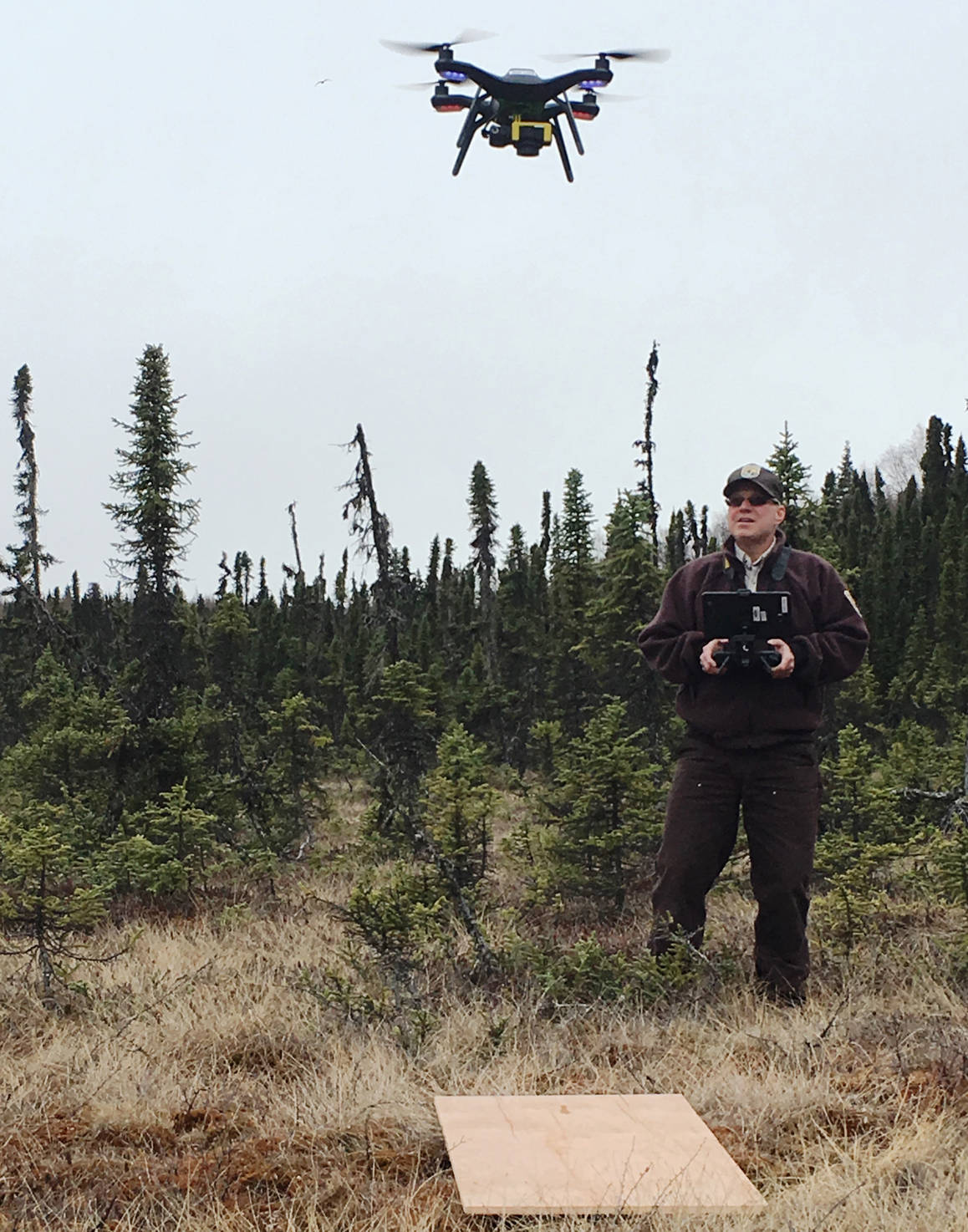 Mark Laker launches a drone on an automated aerial photography mission to survey Aleutian Terns on the Kenai National Wildlife Refuge. (Photo courtesy Kenai National Wildlife Refuge)