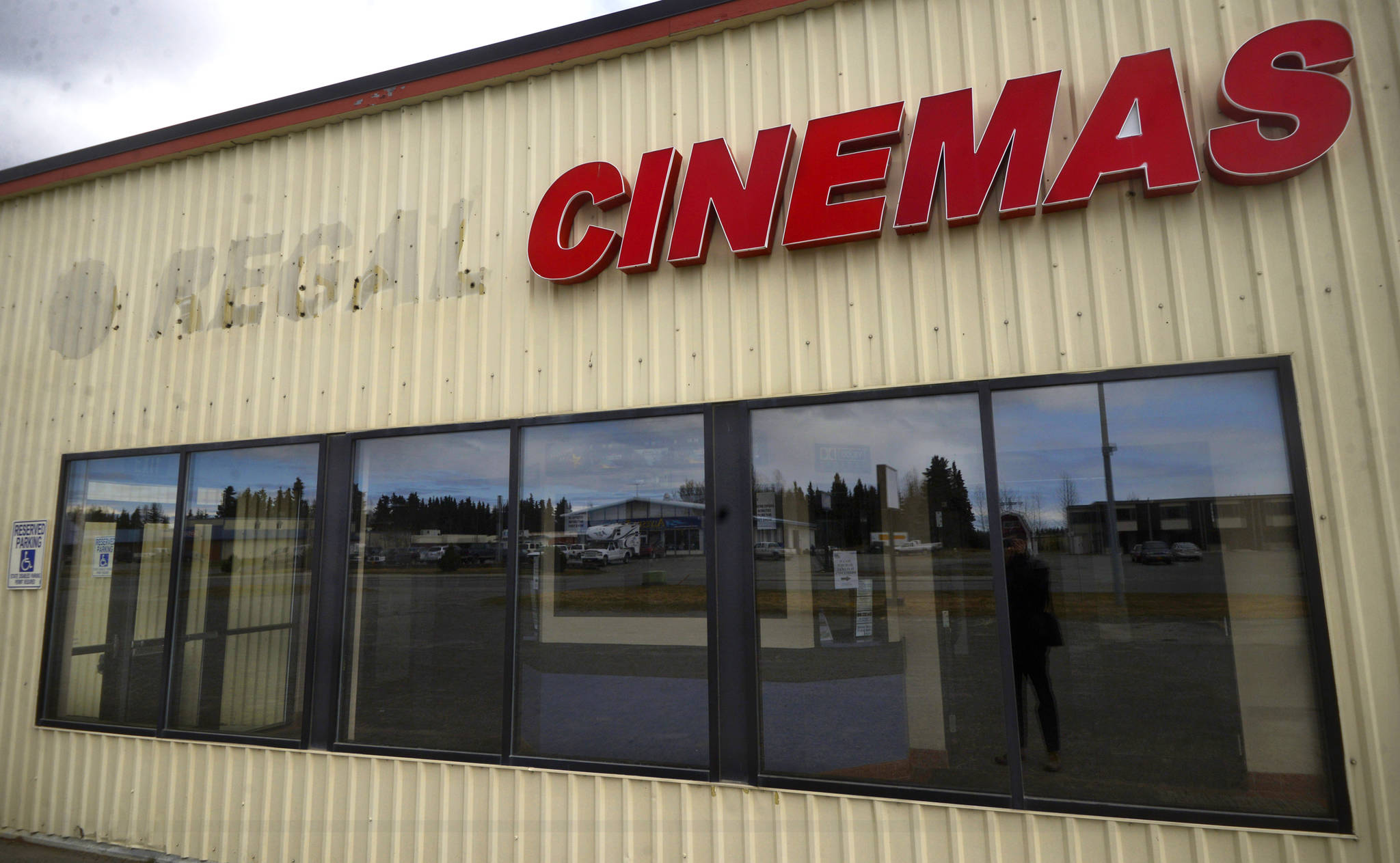 The facade of Kenai’s former Regal Kambe Cinema — now known as Kenai Cinema after being purchased by Ashland, Oregon-based Coming Attractions Theatres — shows signs of impending changes on Monday, May 8, 2017 in Kenai, Alaska.