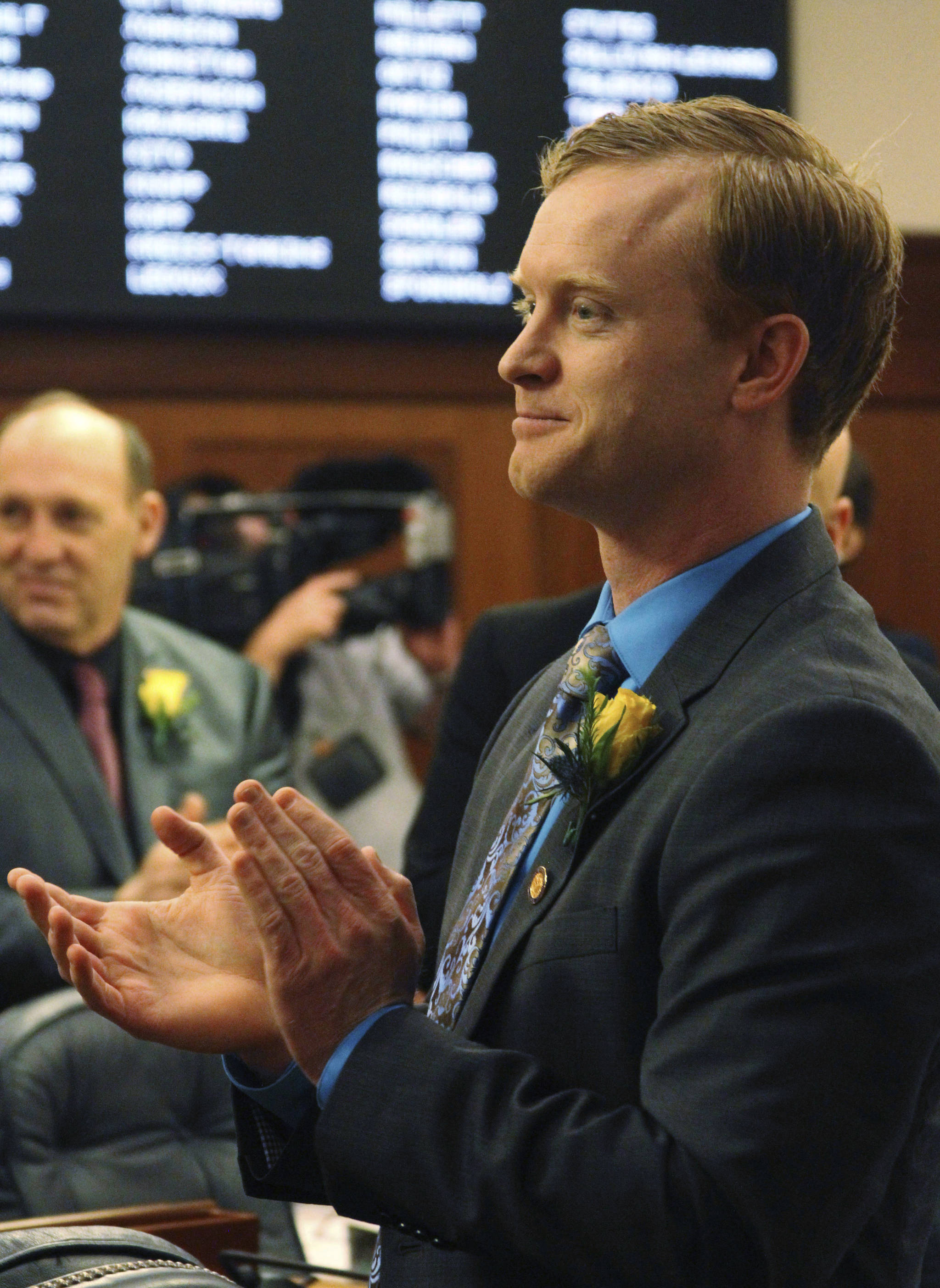 State Rep. David Eastman, a Republican freshman from Wasilla, is seen during the introduction of the newly-elected house speaker at the Alaska Legislature in Juneau on Jan. 17, 2017. (Mark Thiessen | The Associated Press File)
