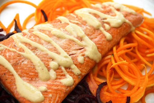 This May 22, 2017 photo shows miso salmon in Coronado, Calif. This dish is from a recipe by Melissa d’Arabian. (Melissa d’Arabian via AP)