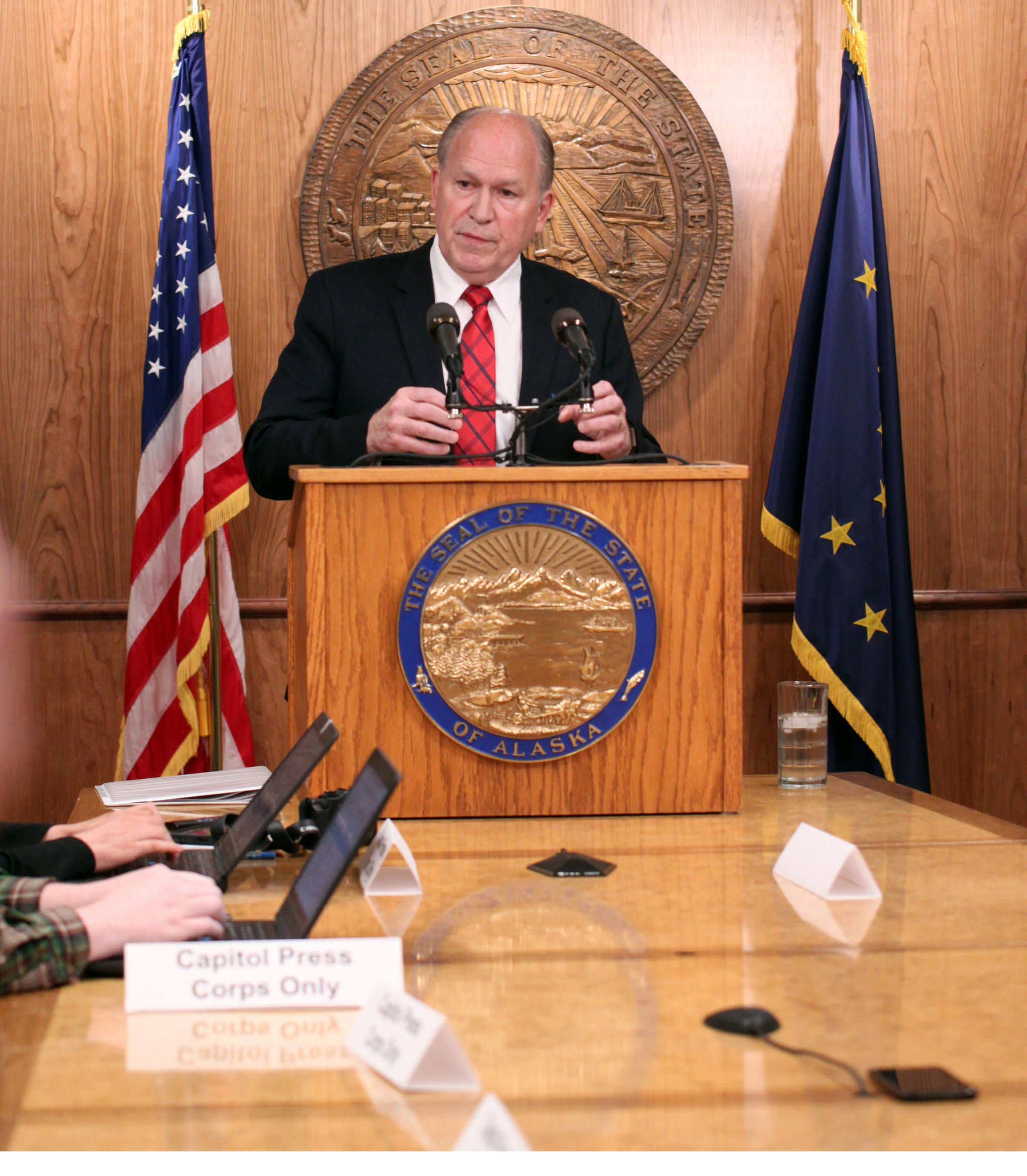 In a press conference held Tuesday afternoon, Gov. Walker warned of a potential government shutdown if the state house and senate could not reach an agreement on the state budget and several tax bills by July 3. (Erin Granger | Juneau Empire)