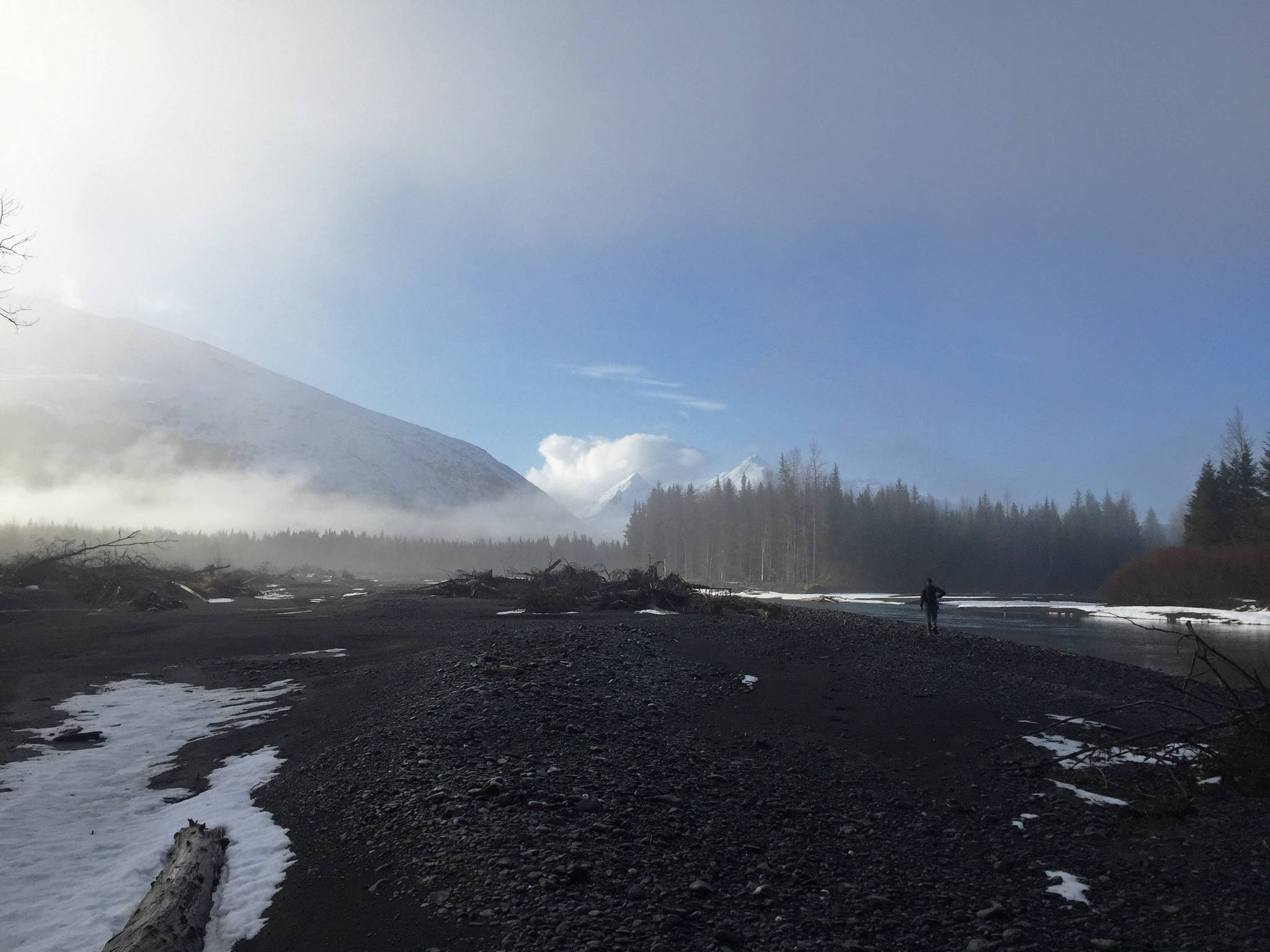 In this April 2017 photo taken with a smart phone, mist drifts over the Snow River in Paradise Valley near Seward, Alaska. (Elizabeth Earl/Peninsula Clarion)
