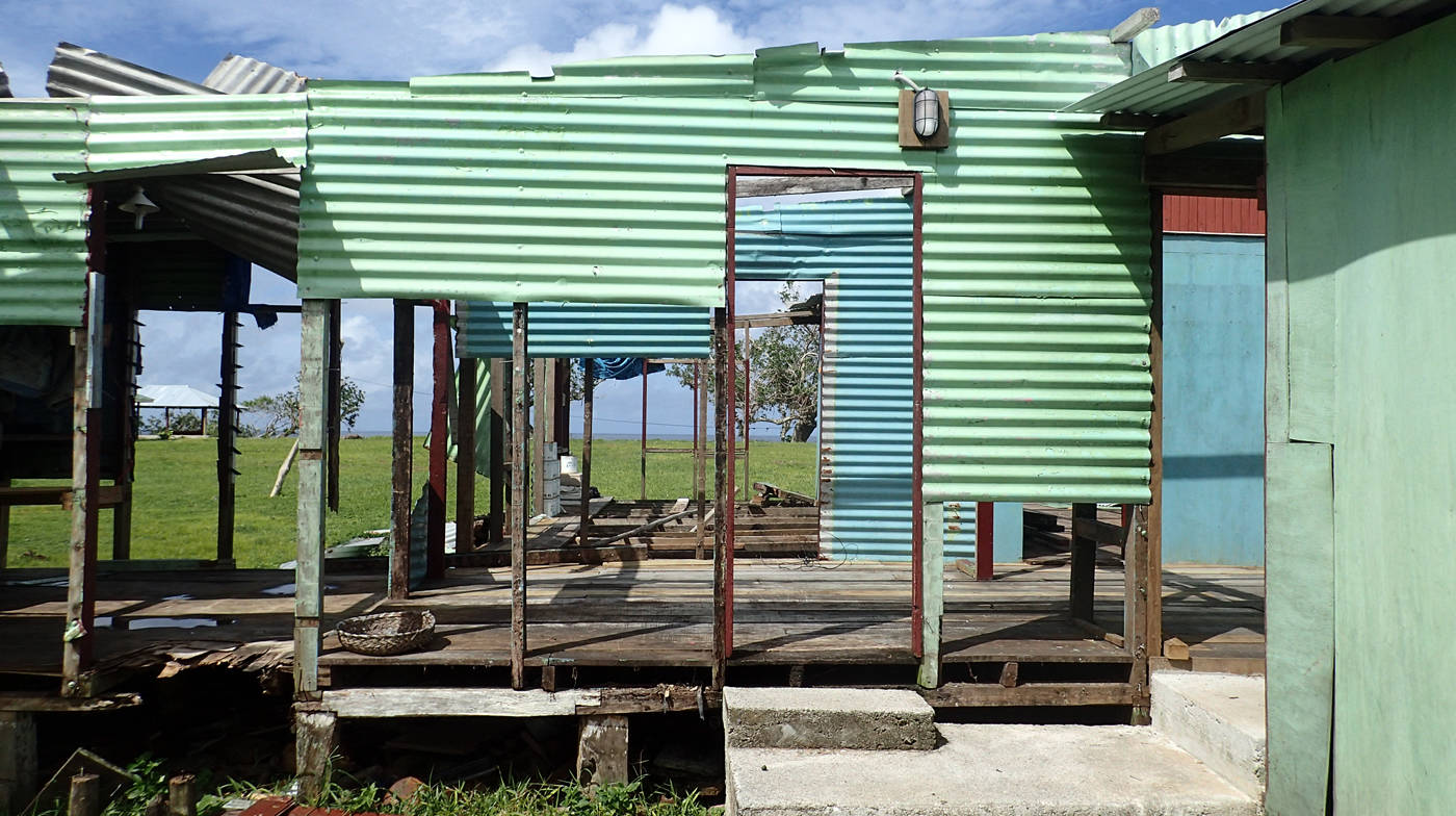 A Waitabu village house damaged by Cyclone Winston, a Category 5 storm that directly hit Fiji in 2016. (Photo courtesy Tracy Melvin)