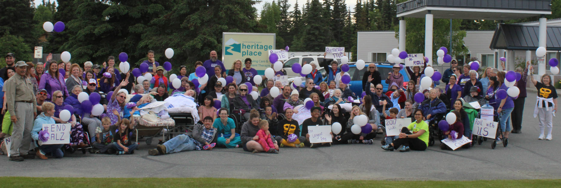 Walk ‘n’ Roll for Alzheimer’s Awareness  On the Longest Day of the Year, 31 Heritage Place residents in wheelchairs and 137 participants including strolling singing guitarists, a unicyclist with a video drone and Lexi our therapy dog ,walked parade-style for 1.6 miles to promote Alzheimer’s awareness. A silent auction and change for memory jar raised over $1,800 for the Alzheimer’s Association.