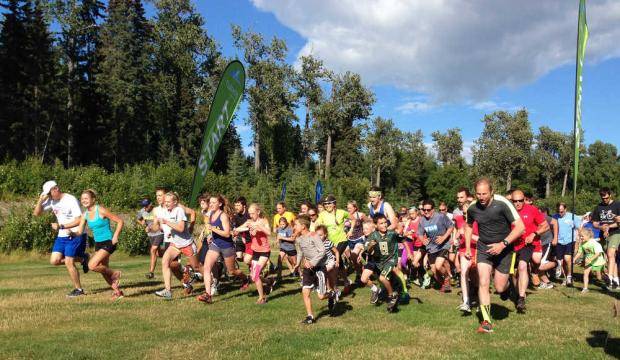 In this file photo, runners are shown starting the final Salmon Run Series race of the year on Aug. 5, 2015 in Soldotna. The Salmon Run Series at Tsalteshi Trails starts on Wednesday. The weekly event is in its sixth year and runs until Aug. 2. The trails will also be hosting the Soldotna Cycle Series on Thursday nights and the Unity Run on July 15. (Photo by Joey Klecka/Peninsula Clarion)