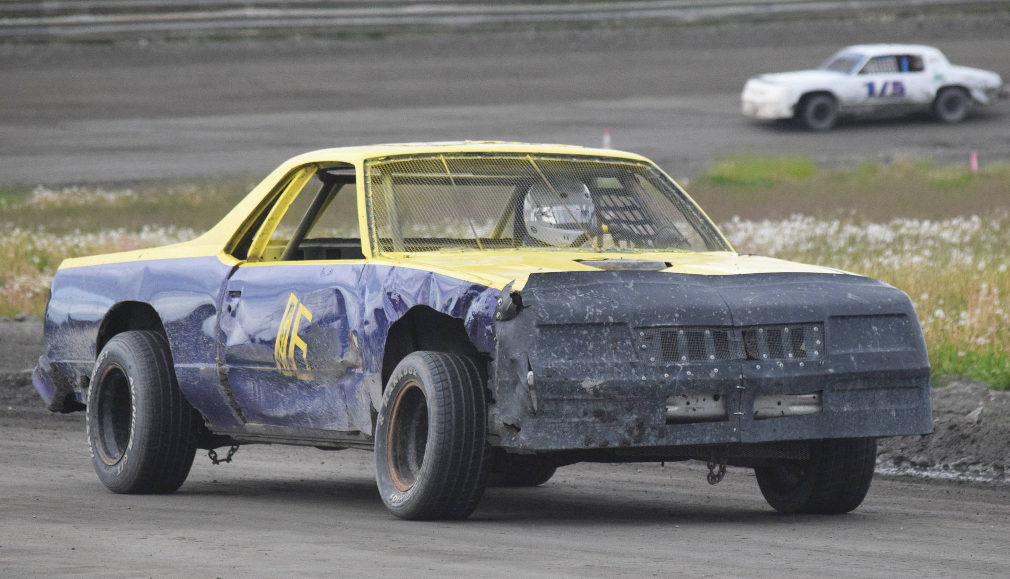 Gracie Bass celebrated her 15th birthday Saturday night at Twin City Raceway by making her dirt racing debut in the No. 16 El Camino in Kenai. (Photo by Joey Klecka/Peninsula Clarion)