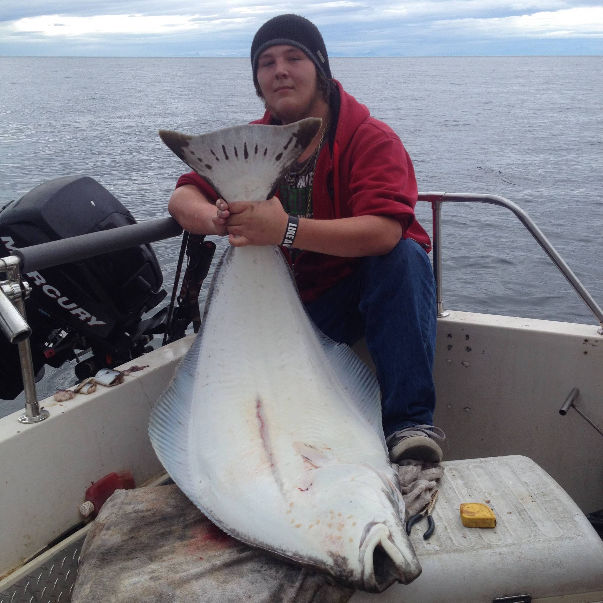 Jordan Goldthwaite, 15, caught this 75 pound halibut Monday, Aug. 7, 2017 while fishing out of Homer, Alaska on his fathers boat, Dad’s Dream. (Photo courtesy Frank Goldthwaite)