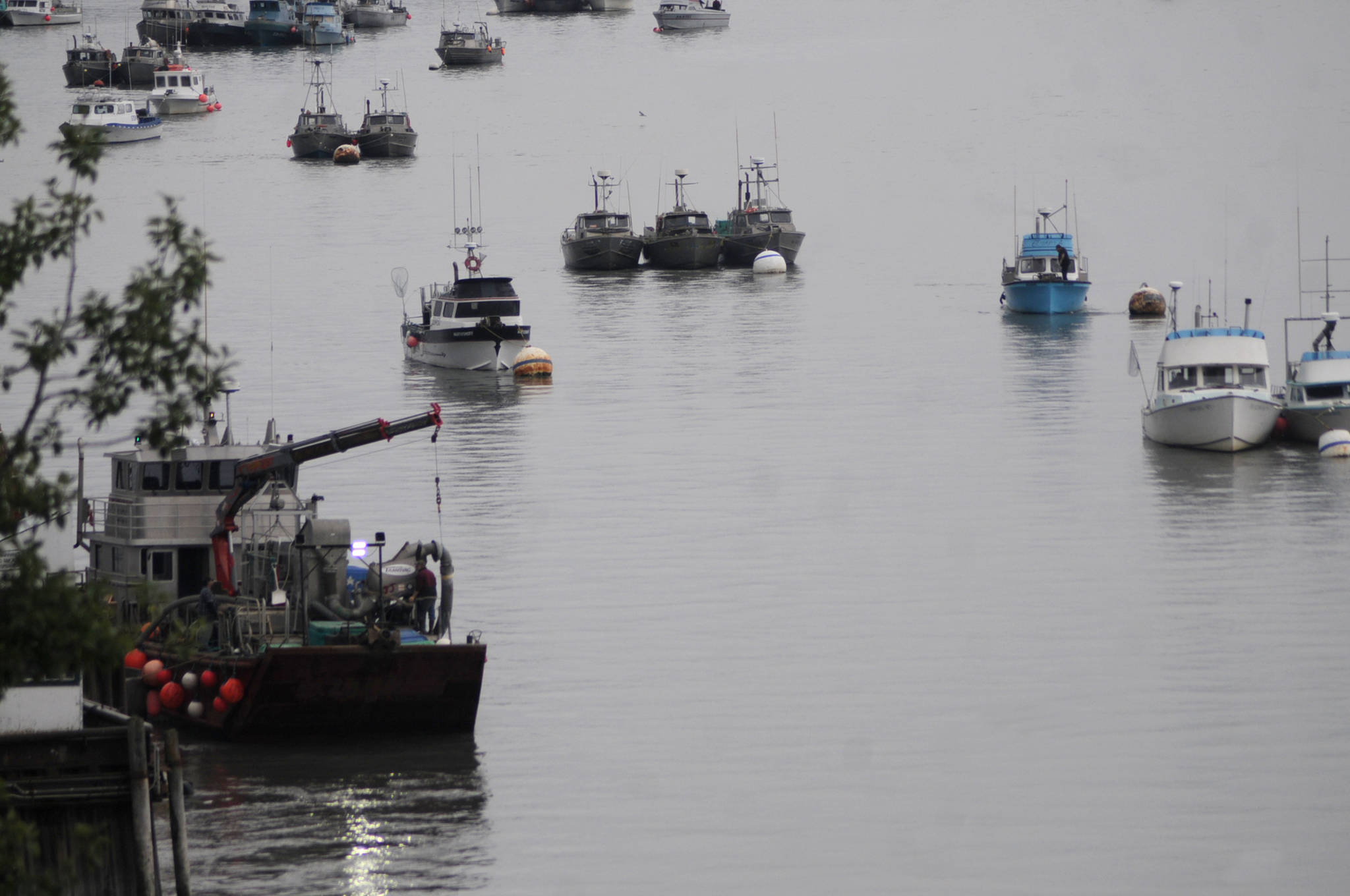 Commercial fishing boats sit anchored near the mouth of the Kenai River on Friday, July 28, 2017 in Kenai, Alaska. Commercialset gillnet fishermen and drift gillnet fishermen were able to go out for a fishing period Saturday after the Alaska Department of Fish and Game opened an additional period from 9 a.m. to 11 p.m. (Photo by Elizabeth Earl/Peninsula Clarion, file)