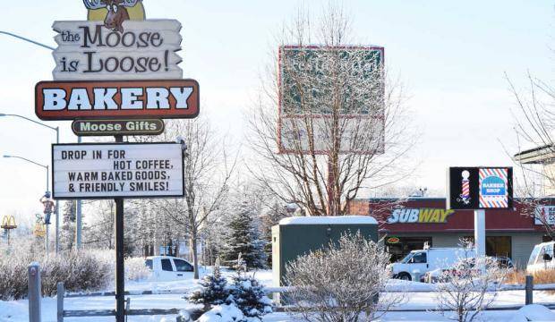Signs for various businesses line the Sterling Highway on Thursday, Jan. 5, 2017 in Soldotna, Alaska. City staff in Soldotna are continuing work on revising the city’s sign code. (Peninsula Clarion file photo)