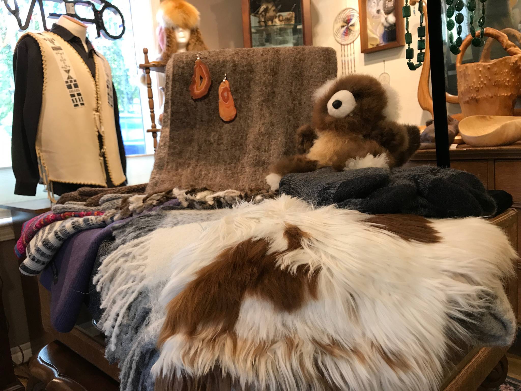 A selection of Wade Gease’s designs and semi-precious stones will be on display and available for purchase at Artswork Gallery in Kenai on Sept. 1 and 2. (Photo by Kat Sorensen/Peninsula Clarion)