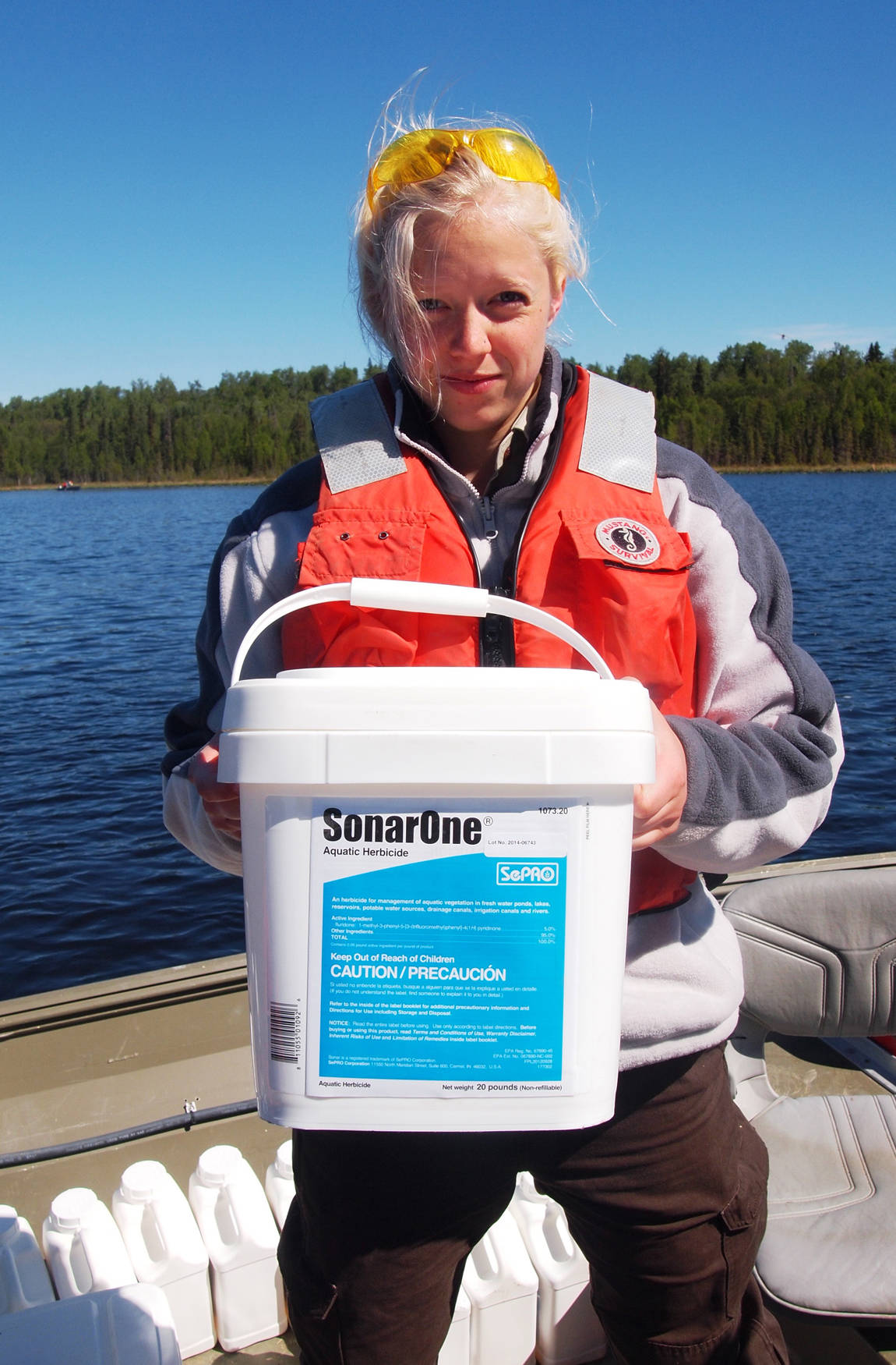 Fluridone in SonarONE is one of three chemicals used on the Kenai National Wildlife Refuge to kill invasive plants. (Photo courtesy Kenai National Wildlife Refuge)