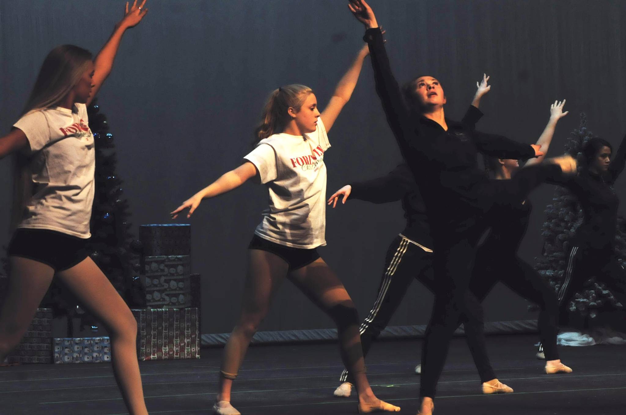 A group of Forever Dance Alaska dancers rehearses for performances at the Forever Christmas show at Kenai Central High School on Tuesday. (Photo by Elizabeth Earl/Peninsula Clarion)