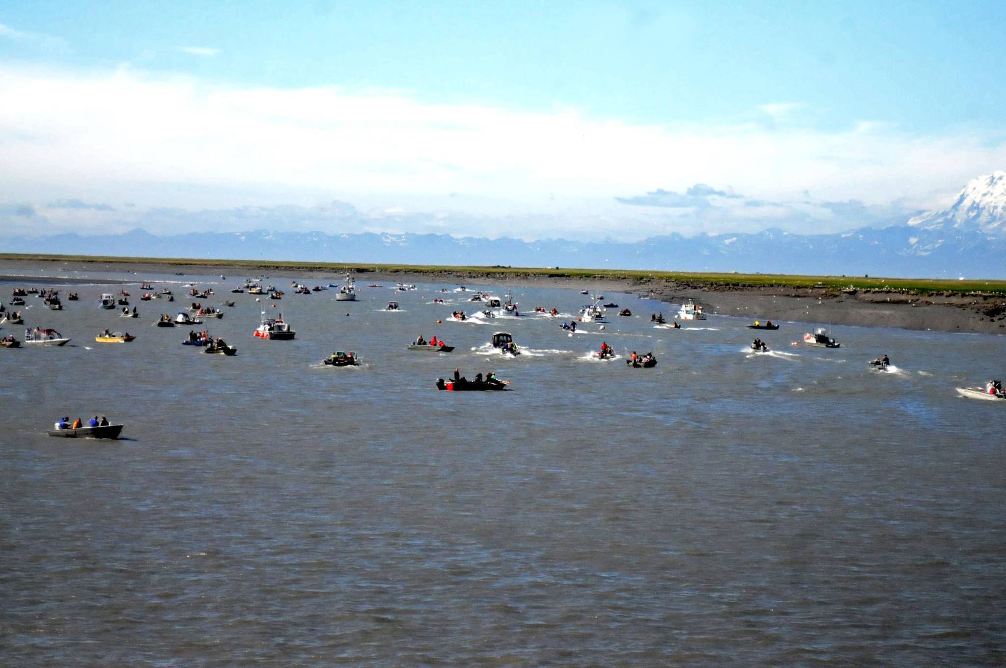 Boaters crowd the Kenai River near the Kenai City Dock on Thursday, July 21, 2016 in Kenai, Alaska. (Photo by Elizabeth Earl/Peninsula Clarion, file)