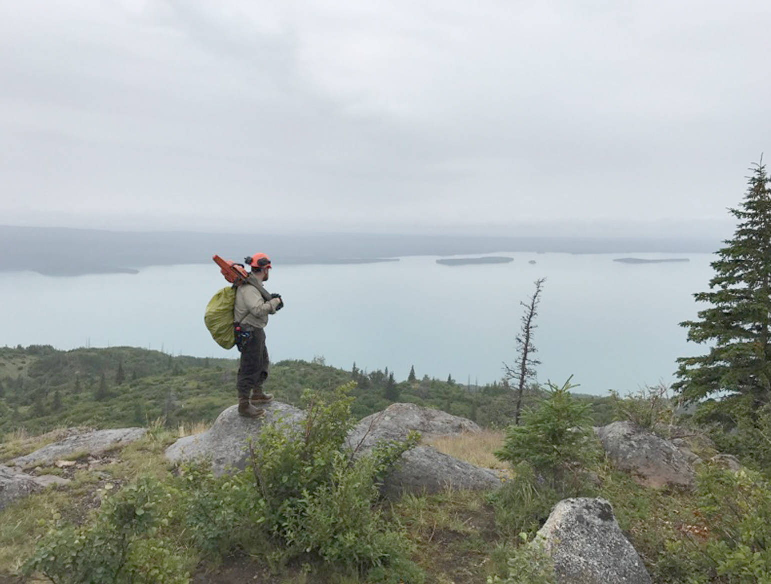 YCC leader Nick Longobardi looks over Skilak Lake from the Vista Trail. (Photo courtesy Kenai National Wildlife Refuge)