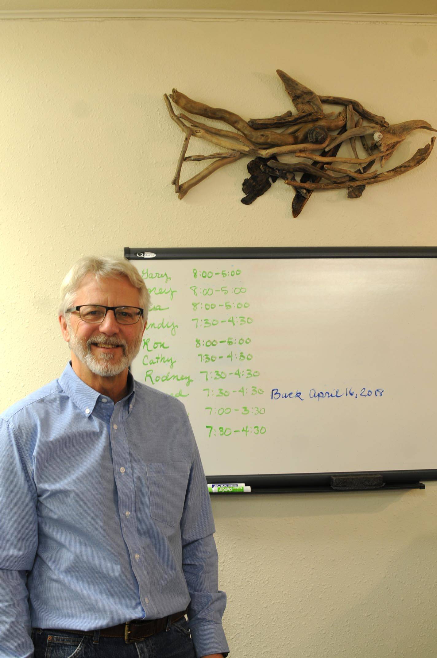 Gary Fandrei, the executive director of Cook Inlet Aquaculture Association, stands for a portrait on Tuesday, Jan. 16, 2018 in Kenai, Alaska. After 27 years with the organization, Fandrei is preparing to retire. (Photo by Elizabeth Earl/Peninsula Clarion)