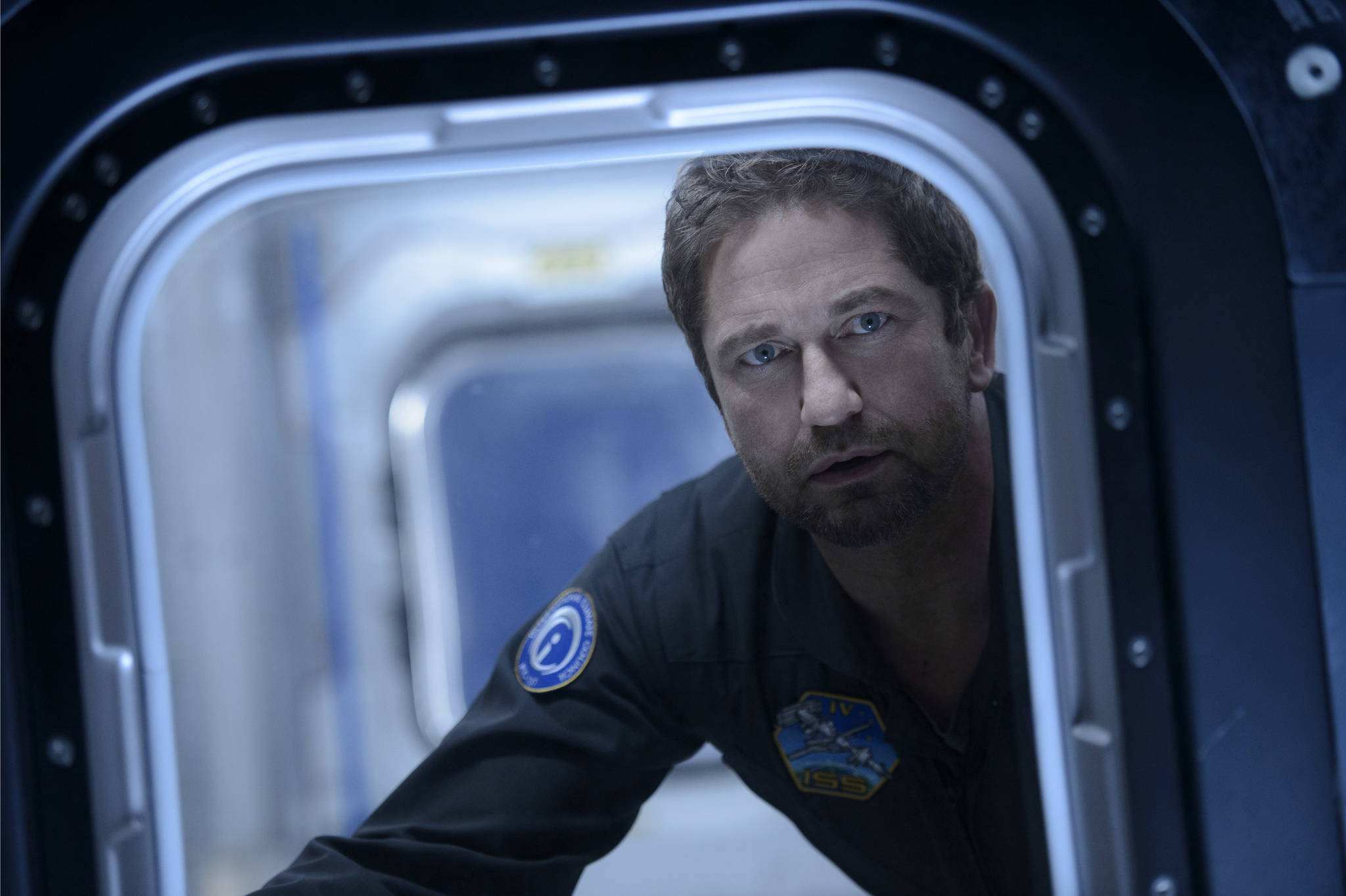This image released by Warner Bros. Entertainment Inc. shows Gerard Butler in a scene from “Geostorm”(Ben Rothstein/Warner Bros. Entertainment Inc. via AP)