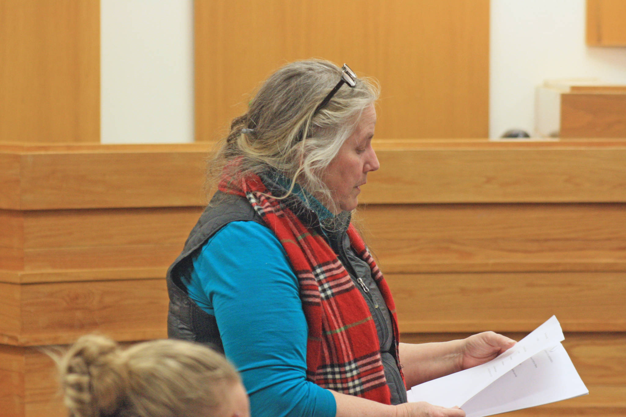 Kenai Peninsula Youth Court Director Ginny Espenshade discusses legal principles with students at the Old Kenai Courthouse on Jan. 30. A diversion program for youth offenders, the youth court allows youth facing certain misdemeanor charges to have their cases heard before peers. (Photo by Erin Thompson/Peninsula Clarion)