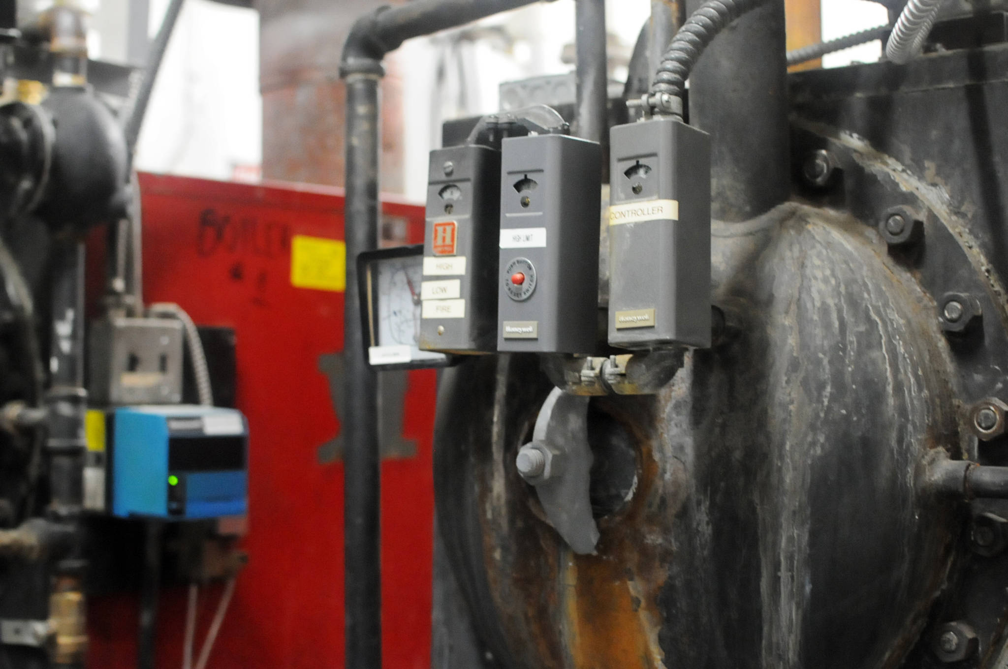 This Monday, Sept. 18, 2017 photo shows the boilers in the basement of the George A. Navarre Borough Administration Building in Soldotna, Alaska. The boilers are original to the building, dating back to 1971. (Photo by Elizabeth Earl/Peninsula Clarion, file)