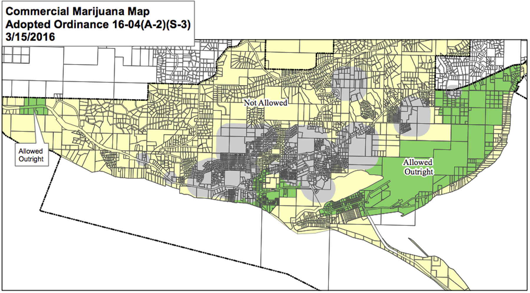 This zoning map from the City of Homer website shows the districts in town where commercial marijuana is allowed and where it is not allowed currently. (Image courtesty City of Homer)
