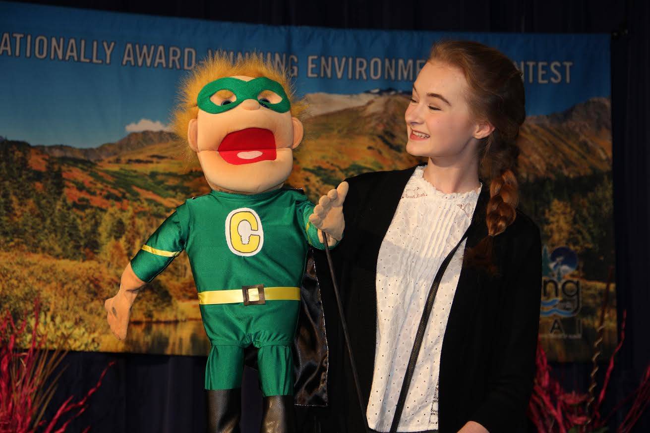 Anya Hondel of Soldotna took top prize at last year’s Caring for the Kenai competition with her project, a puppet named Captain Conservation. Hondel will be a judge on this year’s panel. (Photo courtesy Caring for the Kenai)