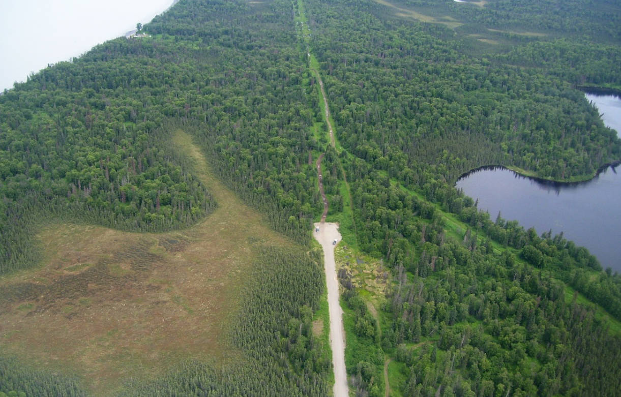 This July 1, 2017 photo shows the current end of the Kenai Spur Highway near Captain Cook State Recreation Area north of Nikiski, and the informal ATV trail that continues to the Kenai Peninsula Borough’s Grey Cliffs and Moose Point subdivisions. On Thursday the Federal Highway Administration found that the Kenai Peninsula Borough’s plan for an 8 mile gravel extention of the road wouldn’t significantly impact the surrounding wetland environment, finishing the project’s envirnomental permiting. (Photo courtesy of the Federal Highway Administration).