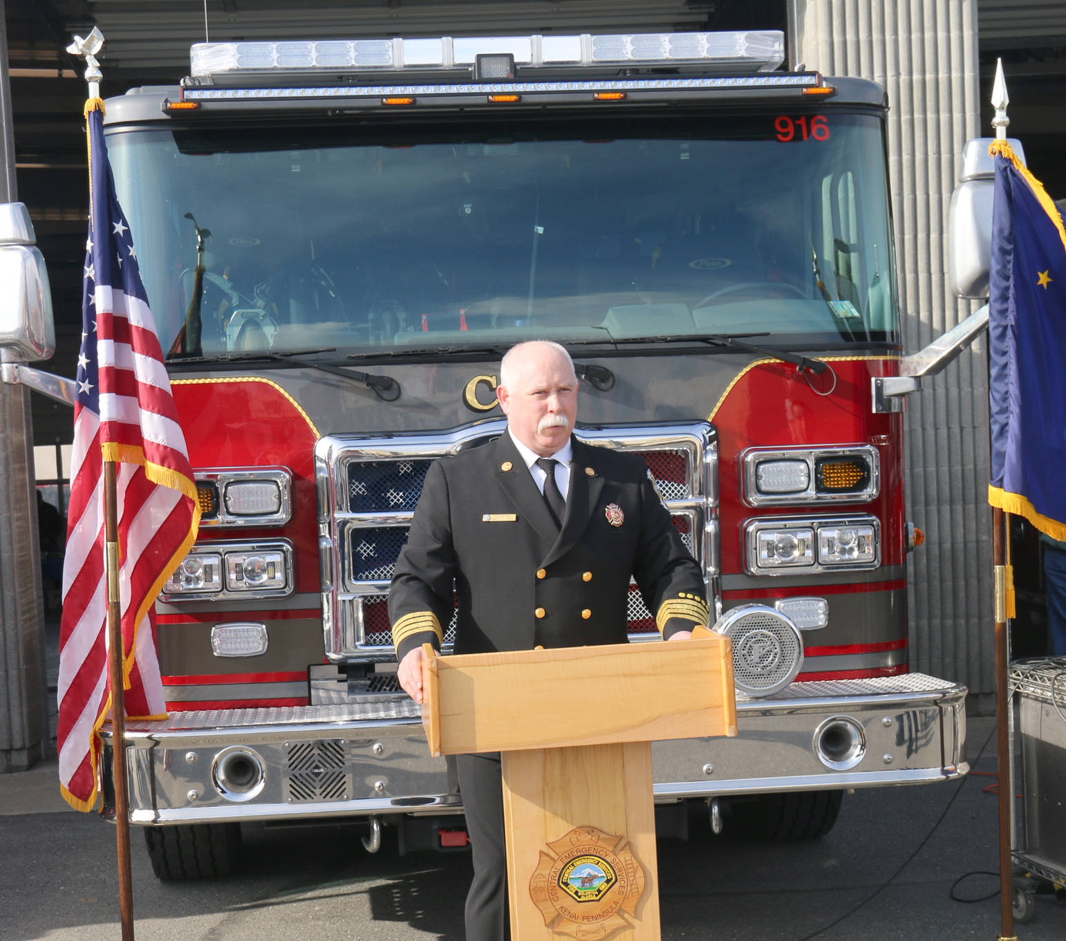 Deputy Chief Dan Grimes welcomes the community to dedication ceremony.