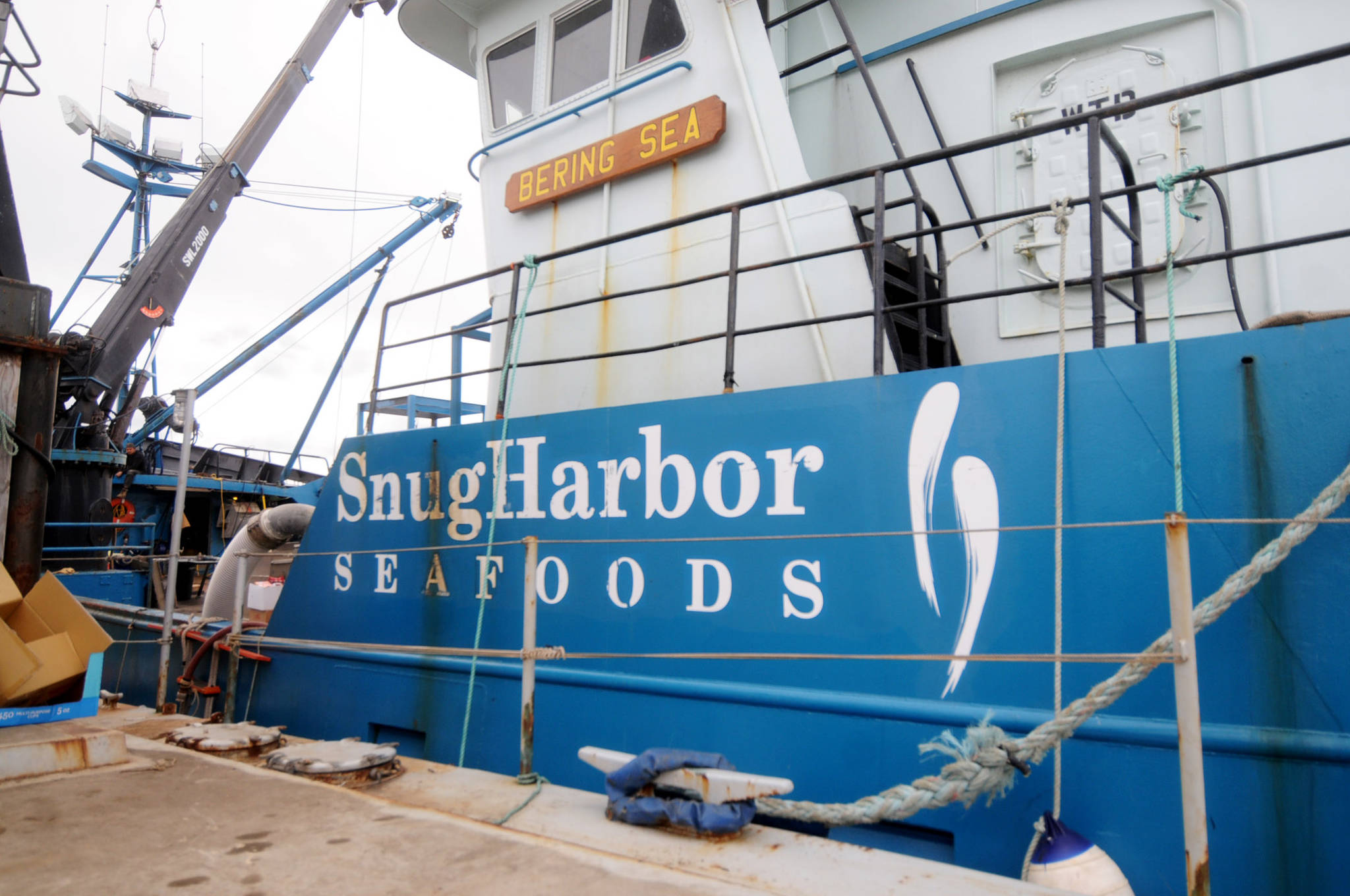 This Friday, May 25, 2018 photo shows the F/V Bering Sea docked at Snug Harbor Seafoods in Kenai, Alaska. A former crab fishing vessel, the Bering Sea now serves as a tender for the processing company. (Photo by Elizabeth Earl/Peninsula Clarion)