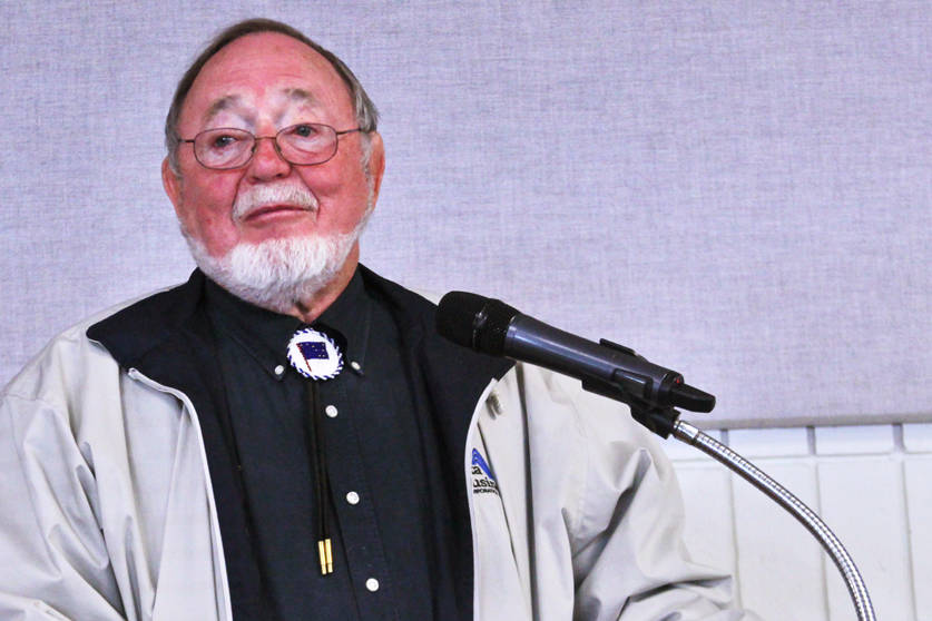 U.S Representative Don Young speaks to members of the Soldotna and Kenai Chambers of Commerce at the Soldotna Regional Sports Complex on Tuesday, May 29, 2018 in Soldotna, Alaska. (Ben Boettger/Peninsula Clarion)