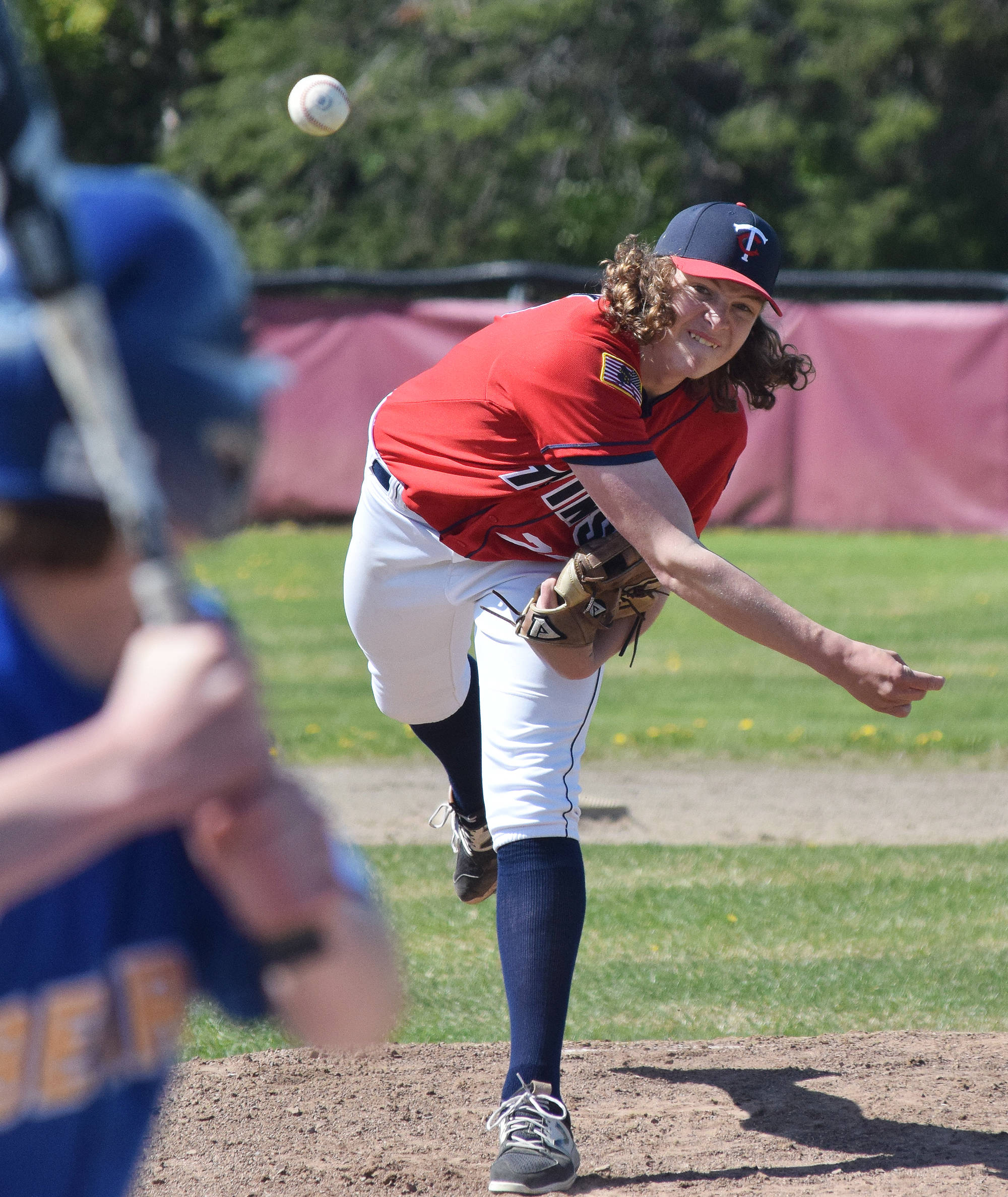Legion Twins starter Logan Smith offers up a pitch to a Bartlett Bears batter Thursday afternoon at the Kenai Little League fields. (Photo by Joey Klecka/Peninsula Clarion)