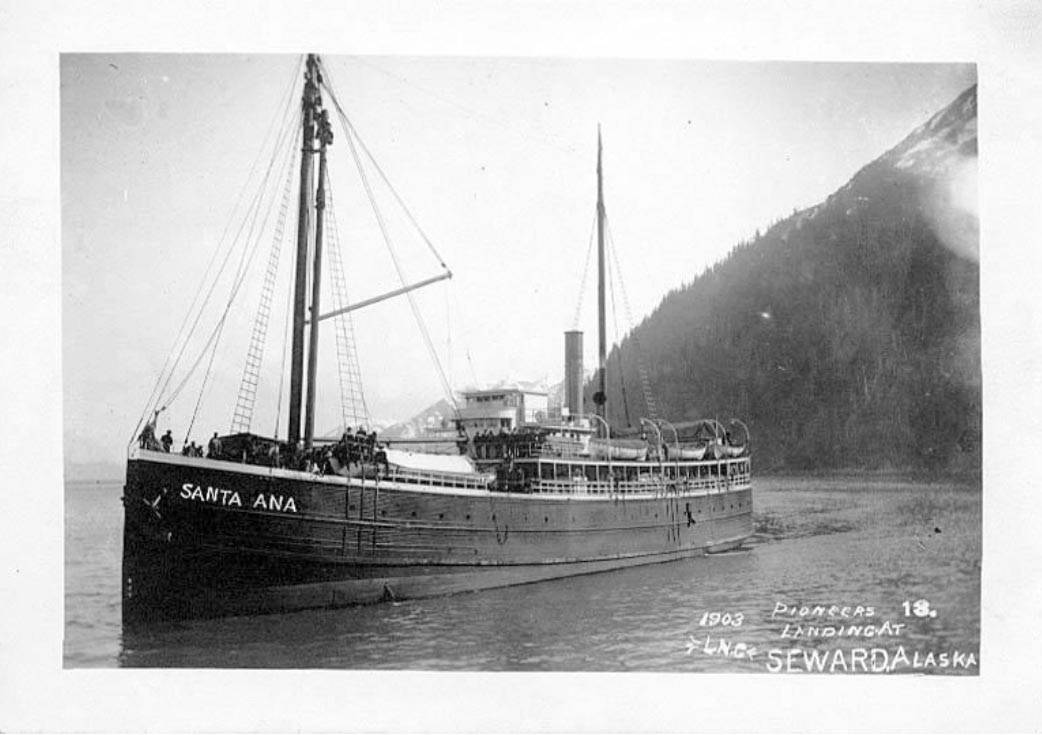 This photo submitted to the Kenai Peninsula Borough shows the Santa Ana, one of the steamers that brought the early residents of Seward to Resurrection Bay. Two local Seward residents have proposed naming two mountain peaks east of Resurrection Bay, one of which would be named for the Santa Ana. (Photo coutesy Kenai Peninsula Borough)