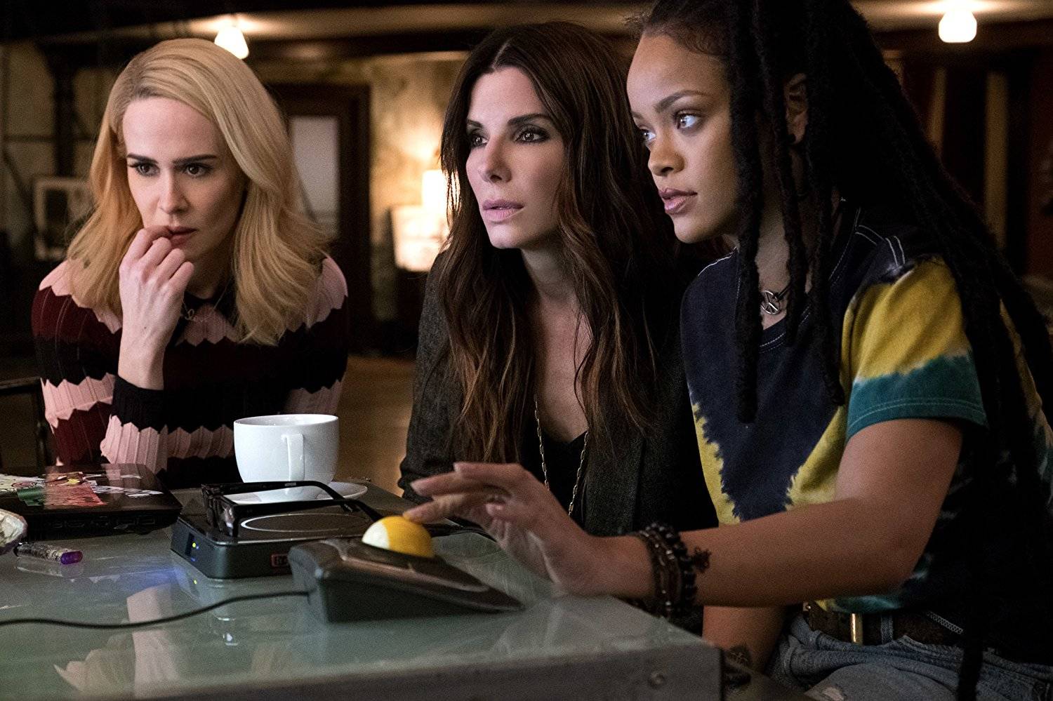 This photo released by Warner Bros. Entertainment Inc. shows (from left) Sarah Paulson, Sandra Bullock and Rihanna in “Ocean’s 8.” (Photo by Barry Wetcher)