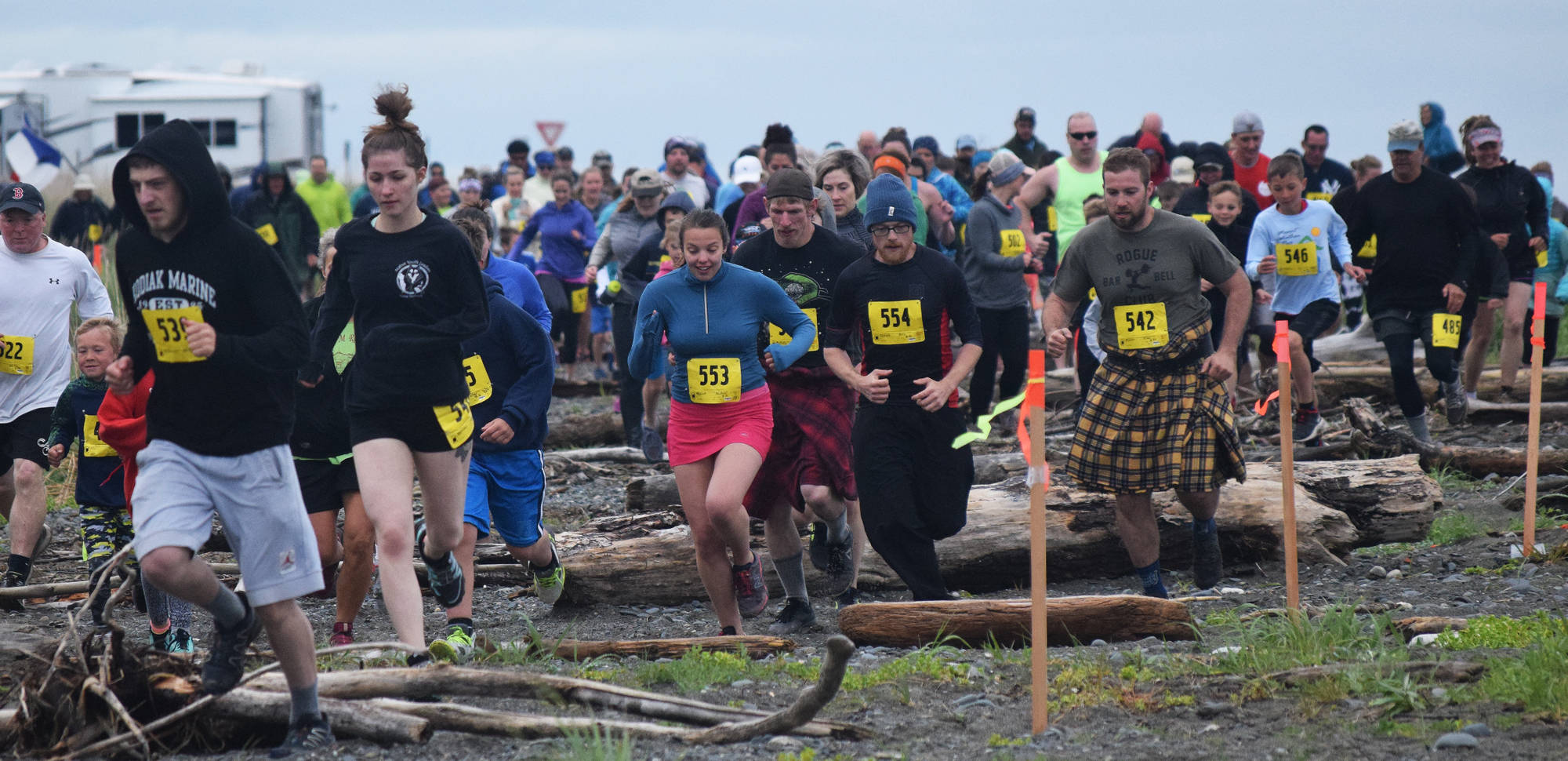 A field of 152 runners take off Saturday at the fourth annual Clam Scramble 5K in Ninilchik. (Photo by Joey Klecka/Peninsula Clarion)