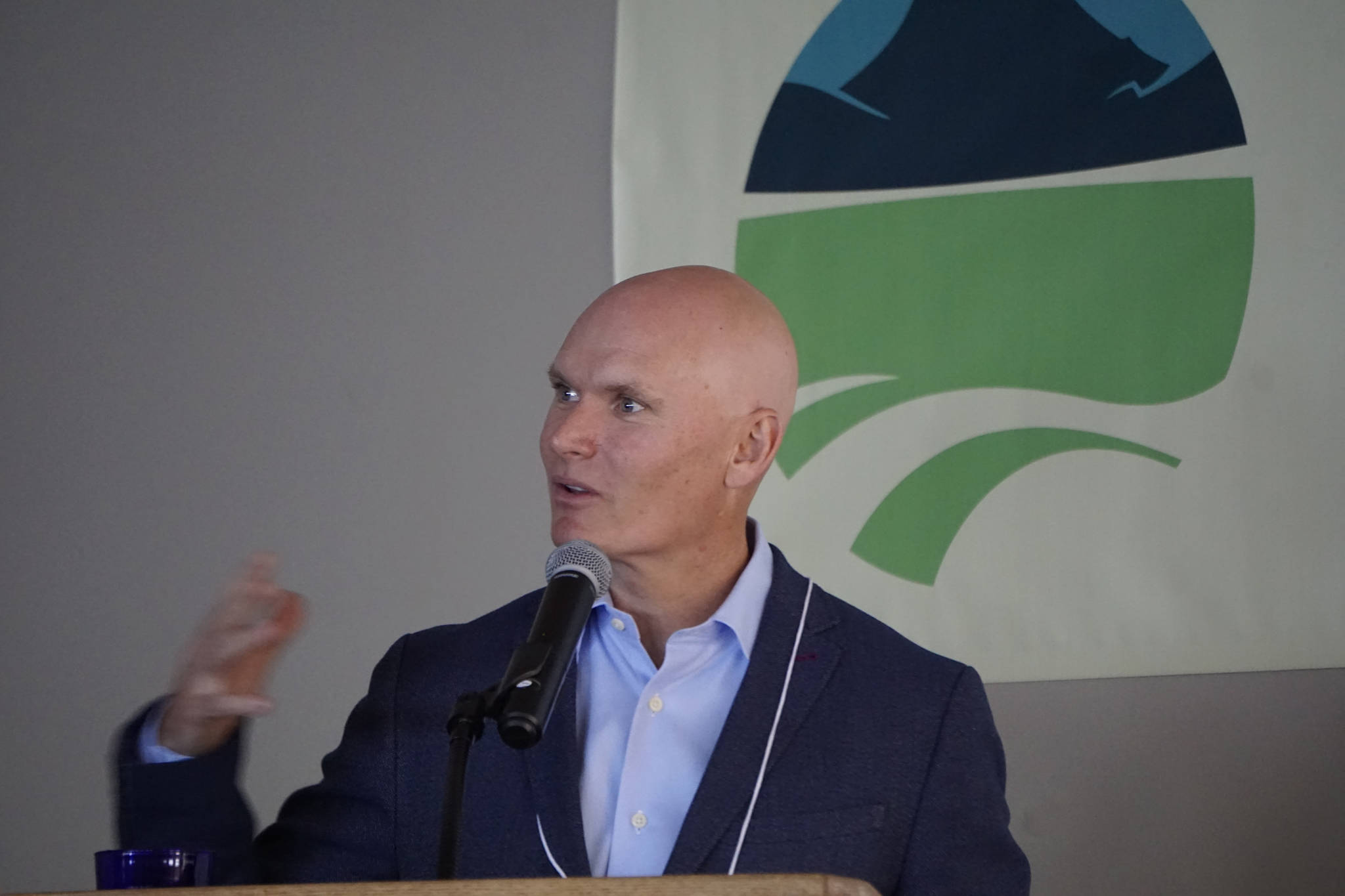 Kachemak Bay Writers’ Conference keynote speaker Anthony Doerr delivers the opening address at the start of the annual conference last Friday, June 5, at Land’s End Resort. (Photo by Michael Armstrong/Homer News)