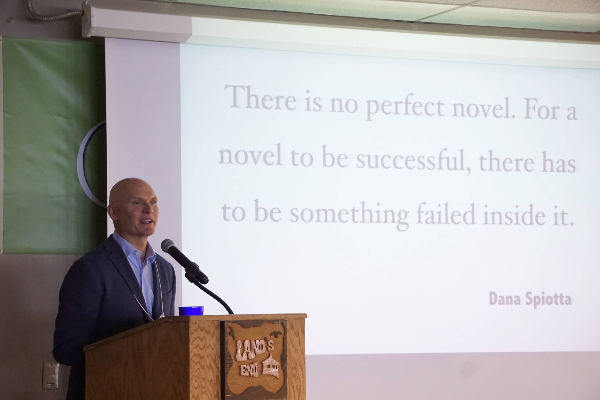 Photo by Michael Armstrong/Homer News Kachemak Bay Writers’ Conference keynote speaker Anthony Doerr delivers the opening address at the start of the annual conference last Friday, June 5, at Land’s End Resort.
