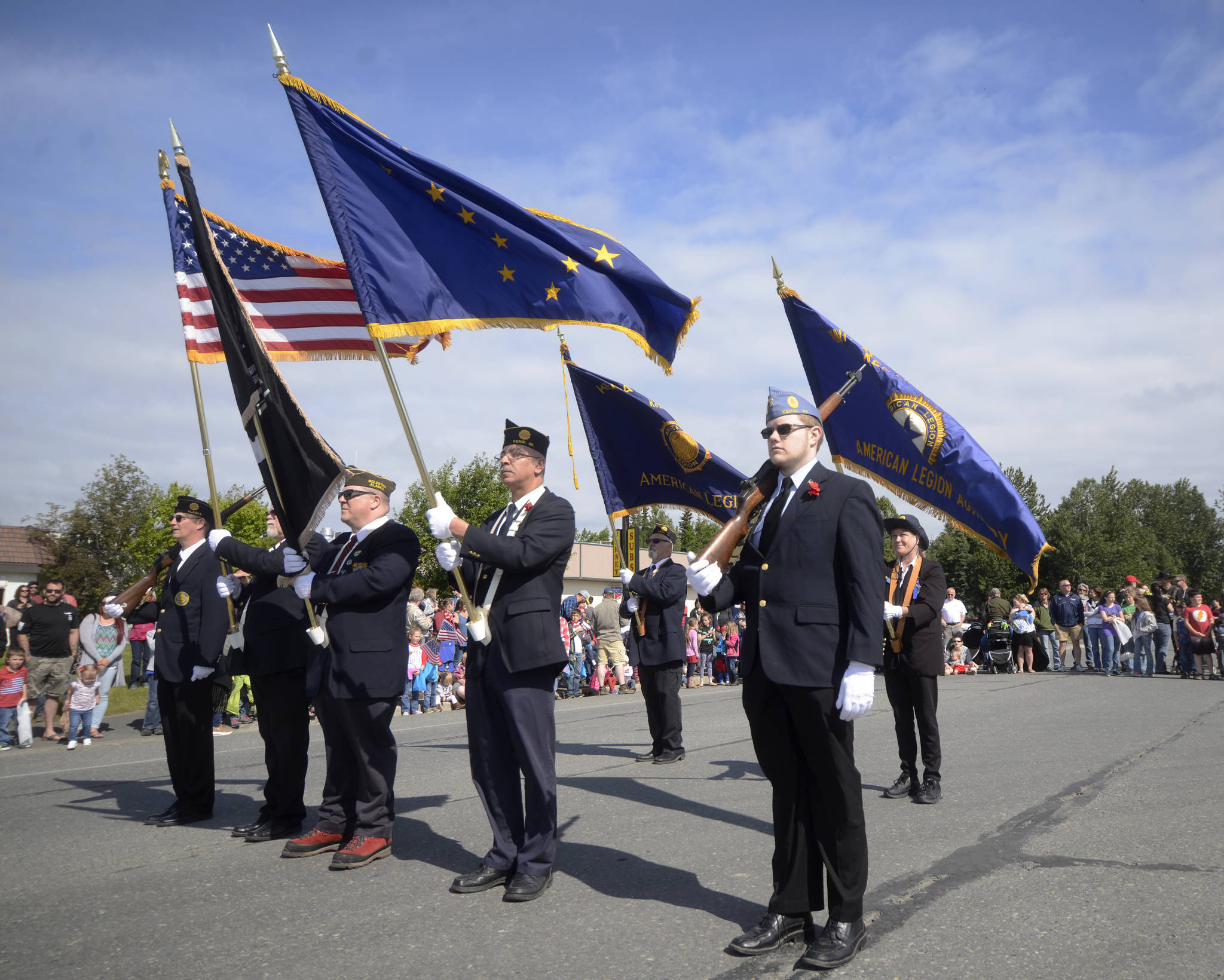 An American Legion color guard marches in the Fourth of July parade on Tuesday, July 4, 2017 in Kenai, Alaska. (Photo by Ben Boettger/Peninsula Clarion) An American Legion color guard marches in the Fourth of July parade on Tuesday, July 4, 2017 in Kenai, Alaska. (Photo by Ben Boettger/Peninsula Clarion, file)