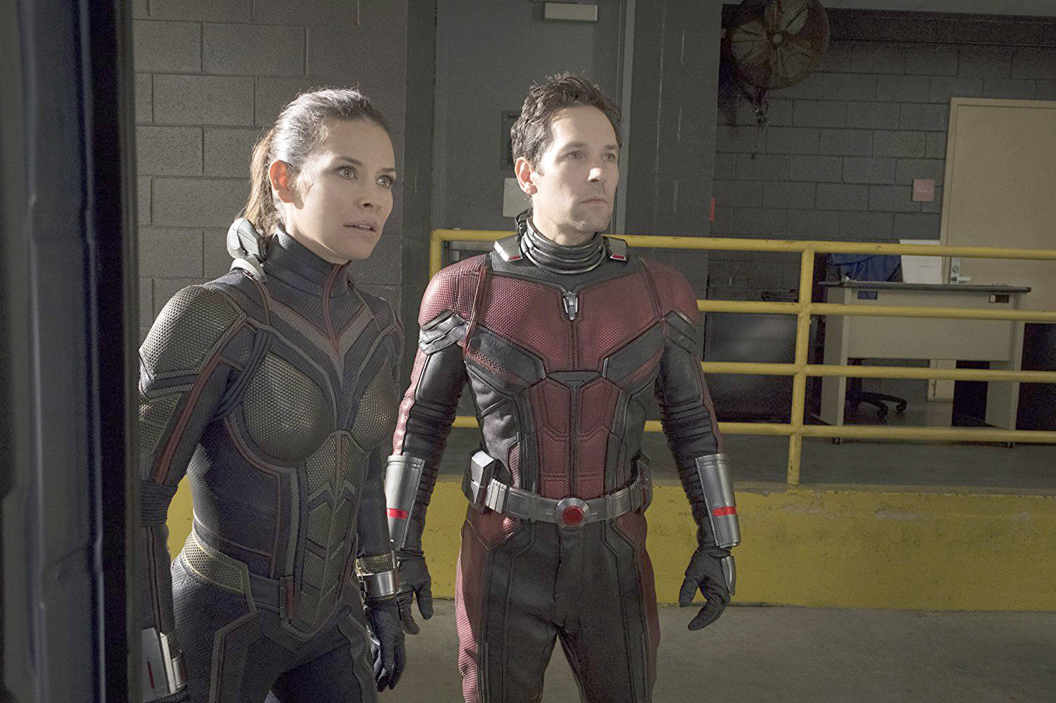 This filim still released by Marvel Studios shows Evangeline Lilly and Paul Rudd in “Ant-Man and the Wasp.” (Photo courtesy Marvel Studios)