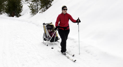 In this March 2, 2014, file photo, Julie Rau cross-country skis with her daughter, Kaylee, in tow at the Gold Fork Park N’ Ski Area near Idaho City, Idaho. Cross-country skiing includes two distinct styles—classic and skate skiing. (Pete Zimowsky/Idaho Statesman via AP, file)