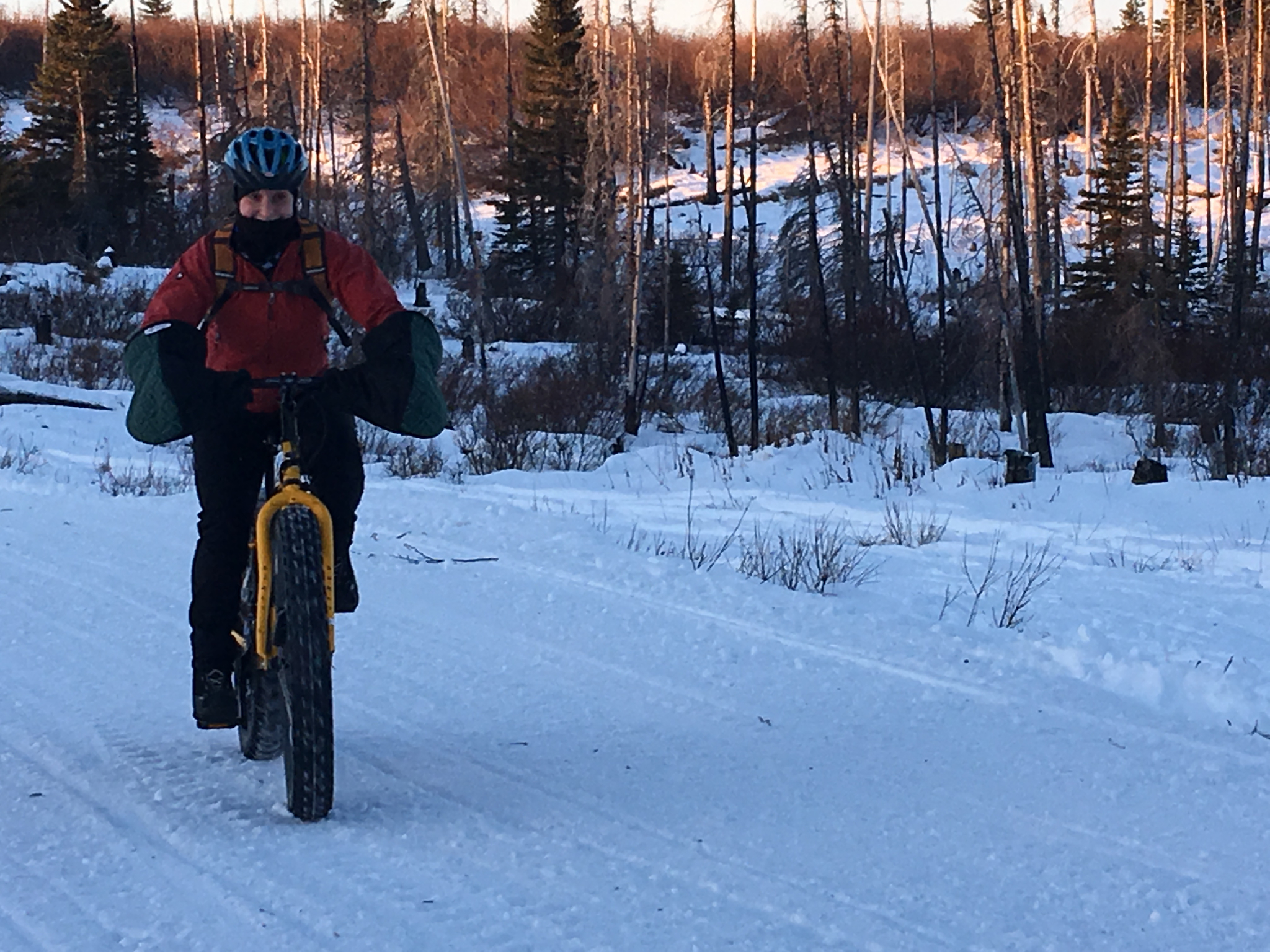 Angie Brennan picks up speed on a downhill section on trail in the Caribou Hills near Ninilchik on Jan. 8, 2017. (Photo by Will Morrow/Peninsula Clarion)