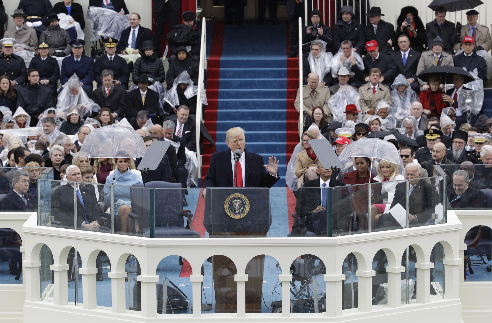 President Donald Trump delivers his inaugural address after being sworn in as the 45th president of the United States during the 58th Presidential Inauguration at the U.S. Capitol in Washington, Friday, Jan. 20, 2017. (AP Photo/Patrick Semansky)