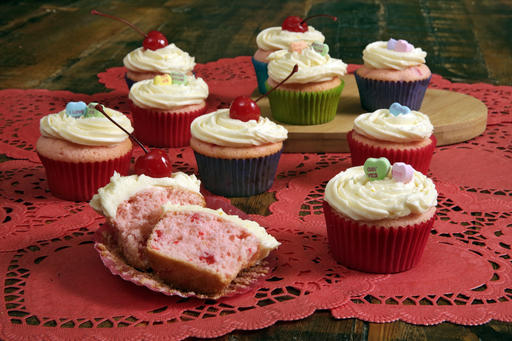 This Dec. 8, 2016 photo shows Valentine’s cupcakes at the Institute of Culinary Education in New York. This dish is from a recipe by Elizabeth Karmel. (AP Photo/Richard Drew)