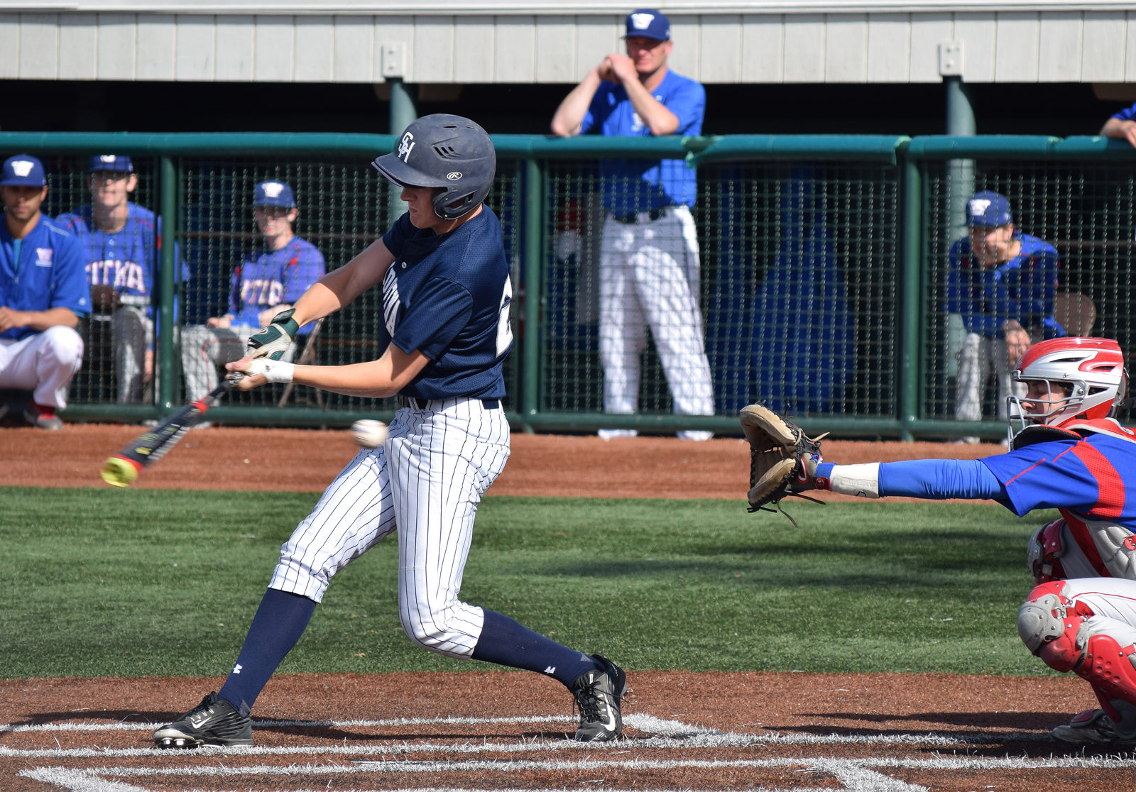 Soldotna batter Cody Quelland takes a strike against Sitka pitcher Vaughn Blankenship in a state tournament quarterfinal Thursday at Mulcahy Field in Anchorage.