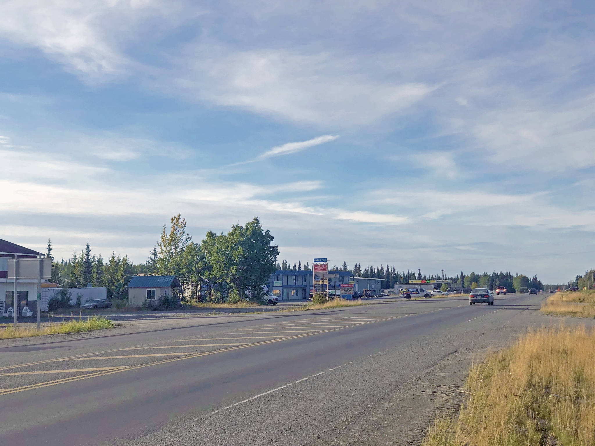 A stretch of Kalifornsky Beach Road near East Poppy Lane between Kenai and Soldotna is photographed on Wednesday, Sept. 5. The highly trafficked business corridor is one of seven areas that could potentially be annexed by the city of Soldotna. (Photo by Victoria Petersen/Peninsula Clarion)