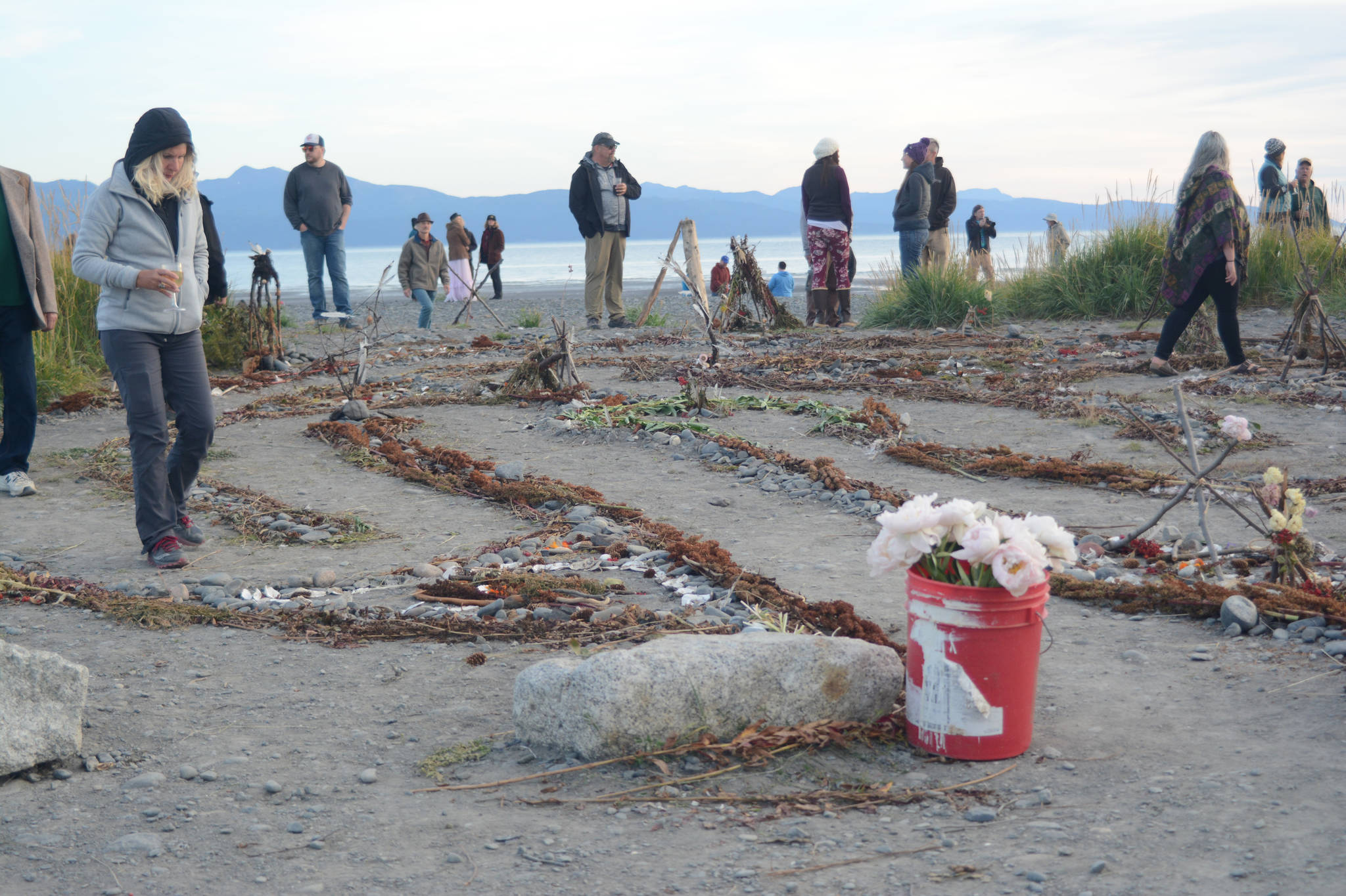 People walk the labyrinth at the 2018 Burning Basket, Dream, on Sept. 9 at Mariner Park, Homer, Alaska. (Photo by Michael Armstrong/Homer News)
